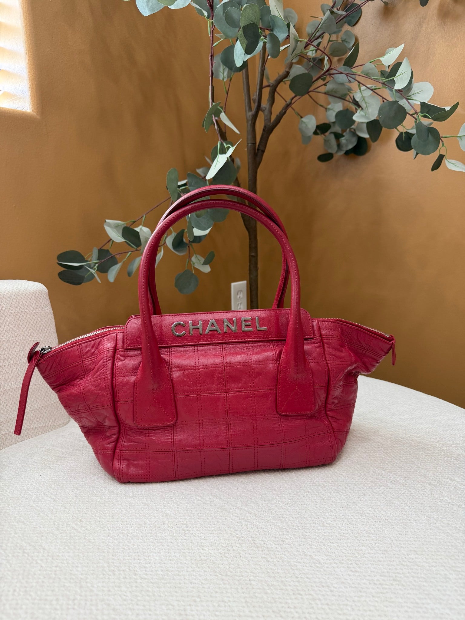 Chanel Red Leather Bowling Bag