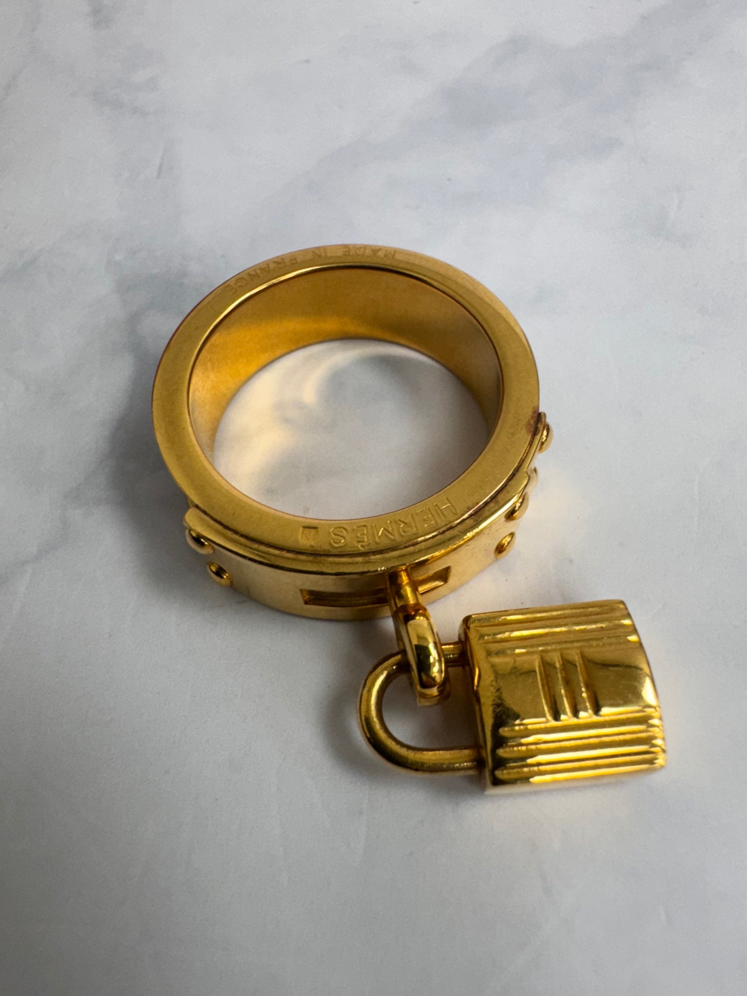 Hermes Gold And Burgundy Kelly Scarf Ring