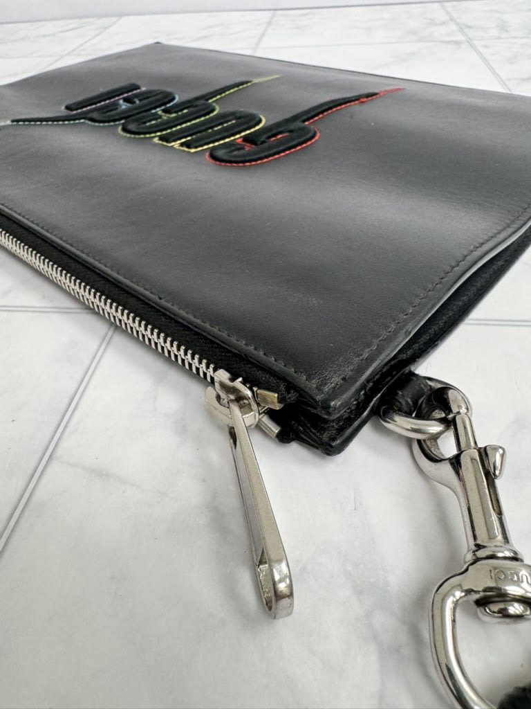 Gucci Black Leather Blade Wristlet Pouch