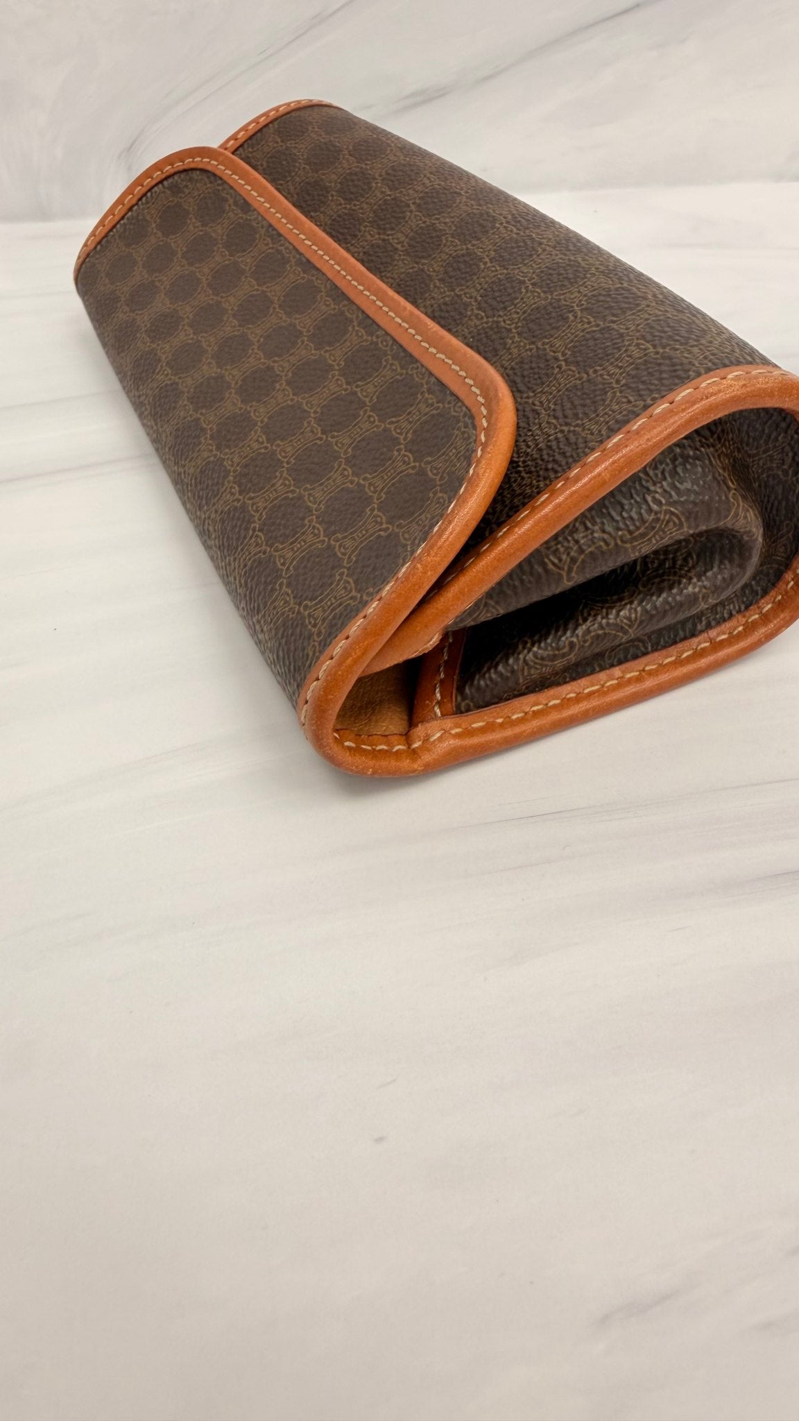 Celine Brown Coated Canvas Macadam Clutch 