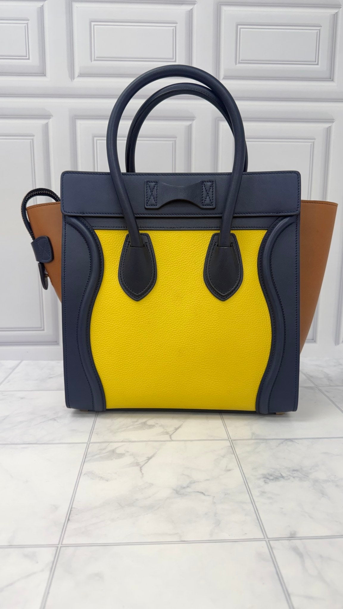 Celine Blue Tricolor Leather Luggage Micro Tote Bag 