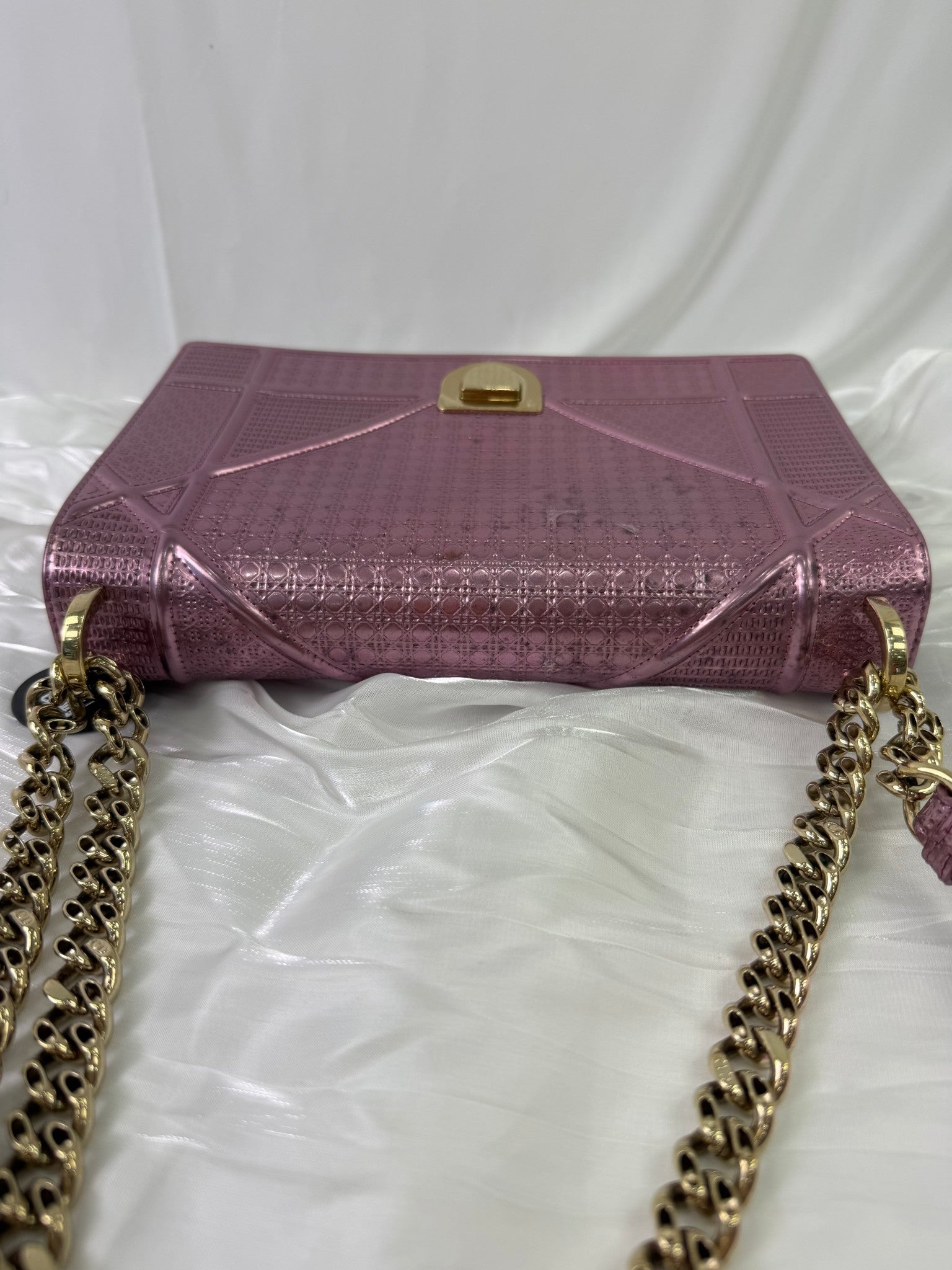 Christian Dior Pink Metallic Leather Diorama Handbag
