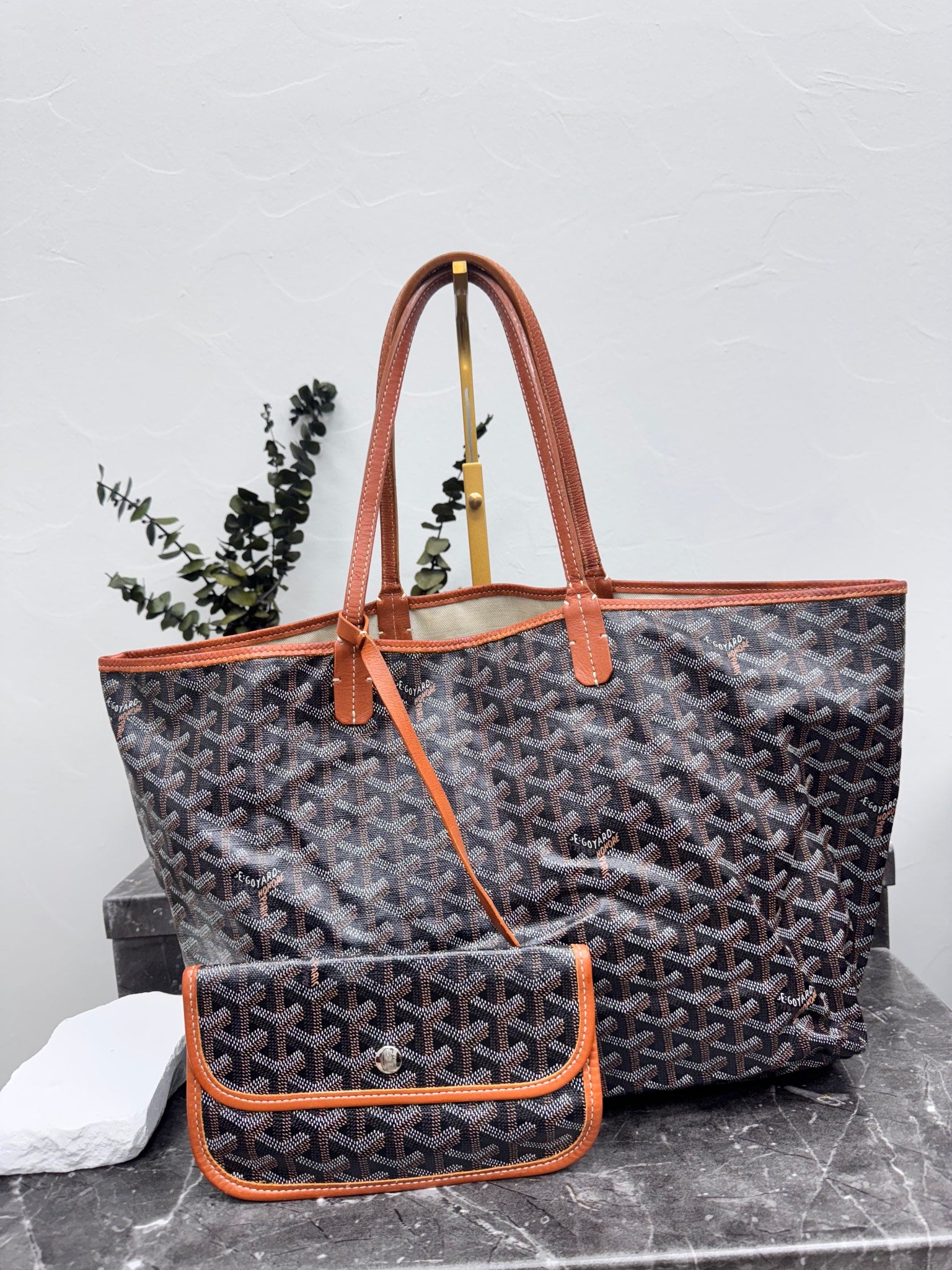Goyard Brown And Tan Coated Canvas Saint Louis PM Tote Bag