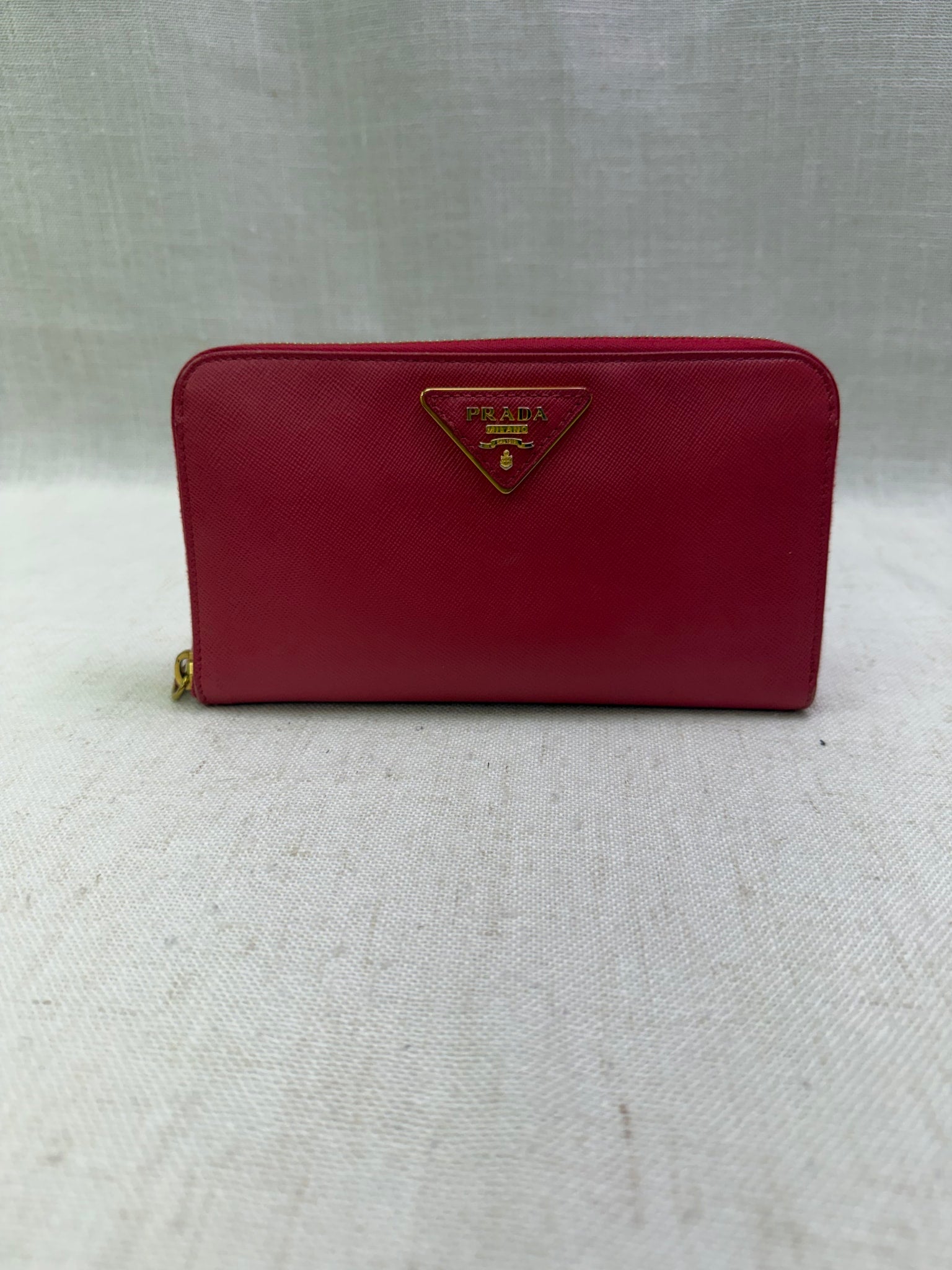 Prada Pink Saffiano Leather Zippy Wallet