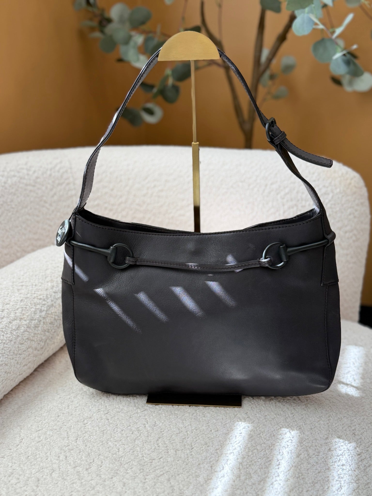 Gucci Black Leather Horsebit Shoulder Bag