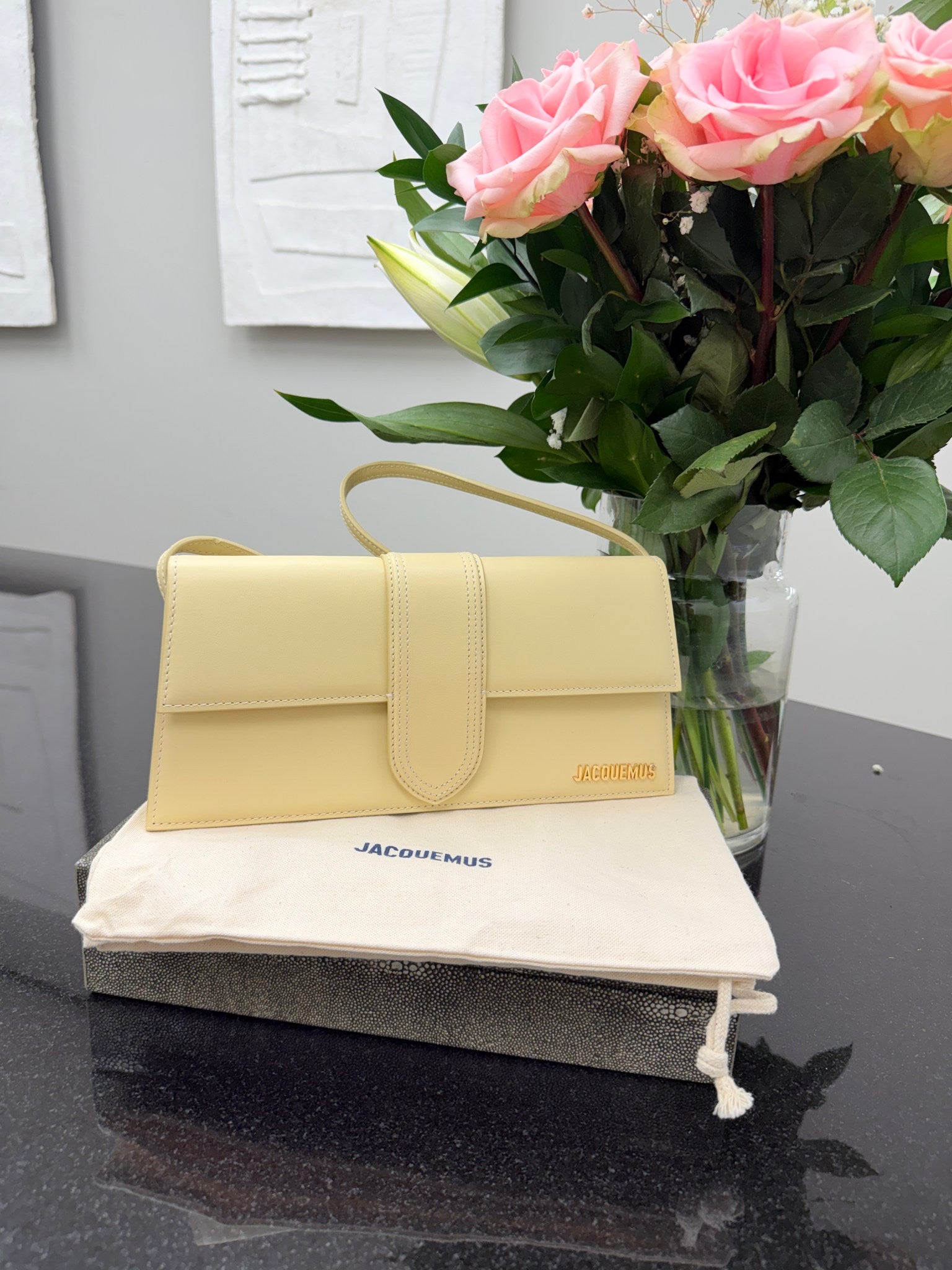 BRAND NEW - Jacquemus Creme Leather Le Bambino Long Shoulder Bag
