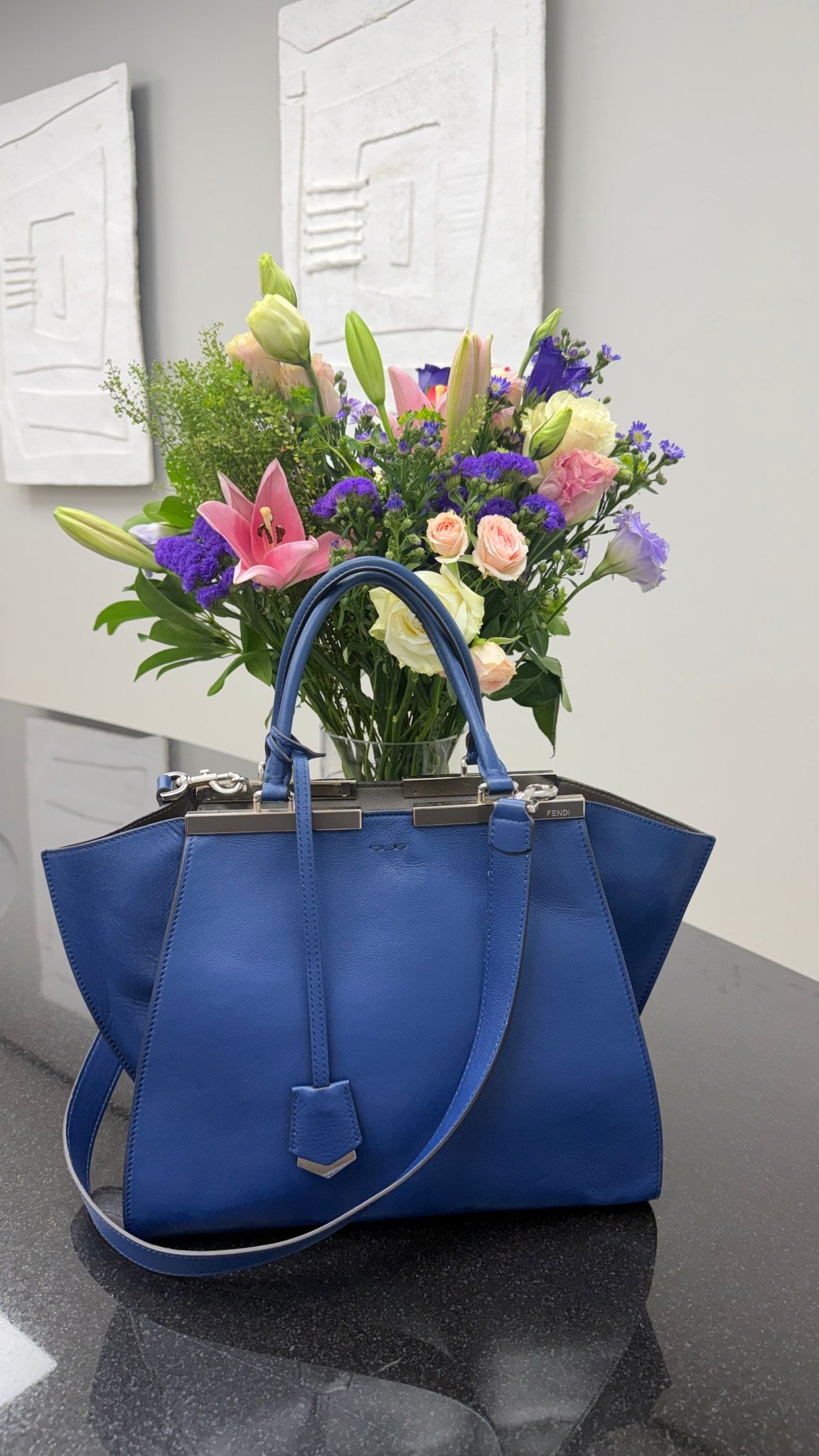 Fendi Navy Blue Leather 3Jours Handbag 