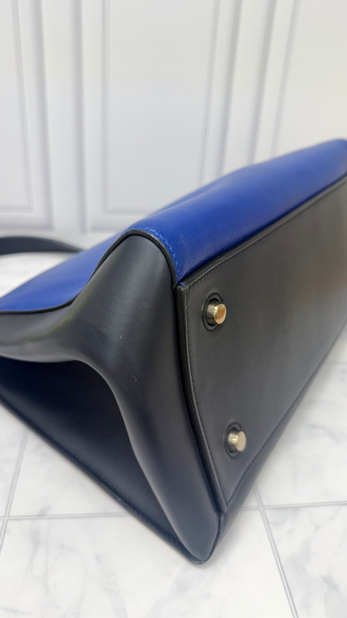 Celine Blue Leather Top Handle Handbag