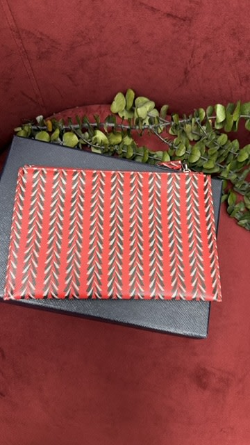 Prada Red Patterned Leather Zip Pouch