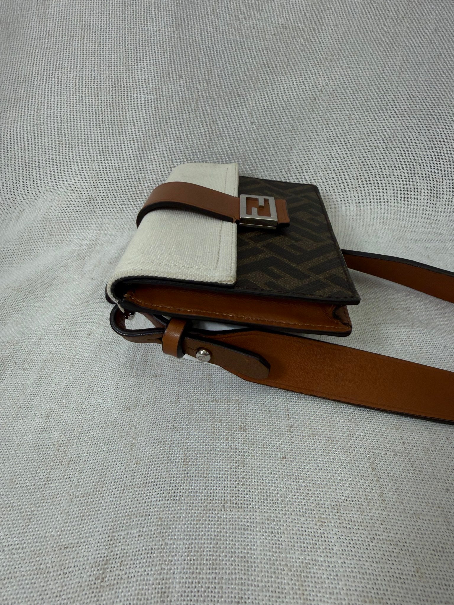 Fendi Zucca Tricolor Leather Baguette Crossbody Bag