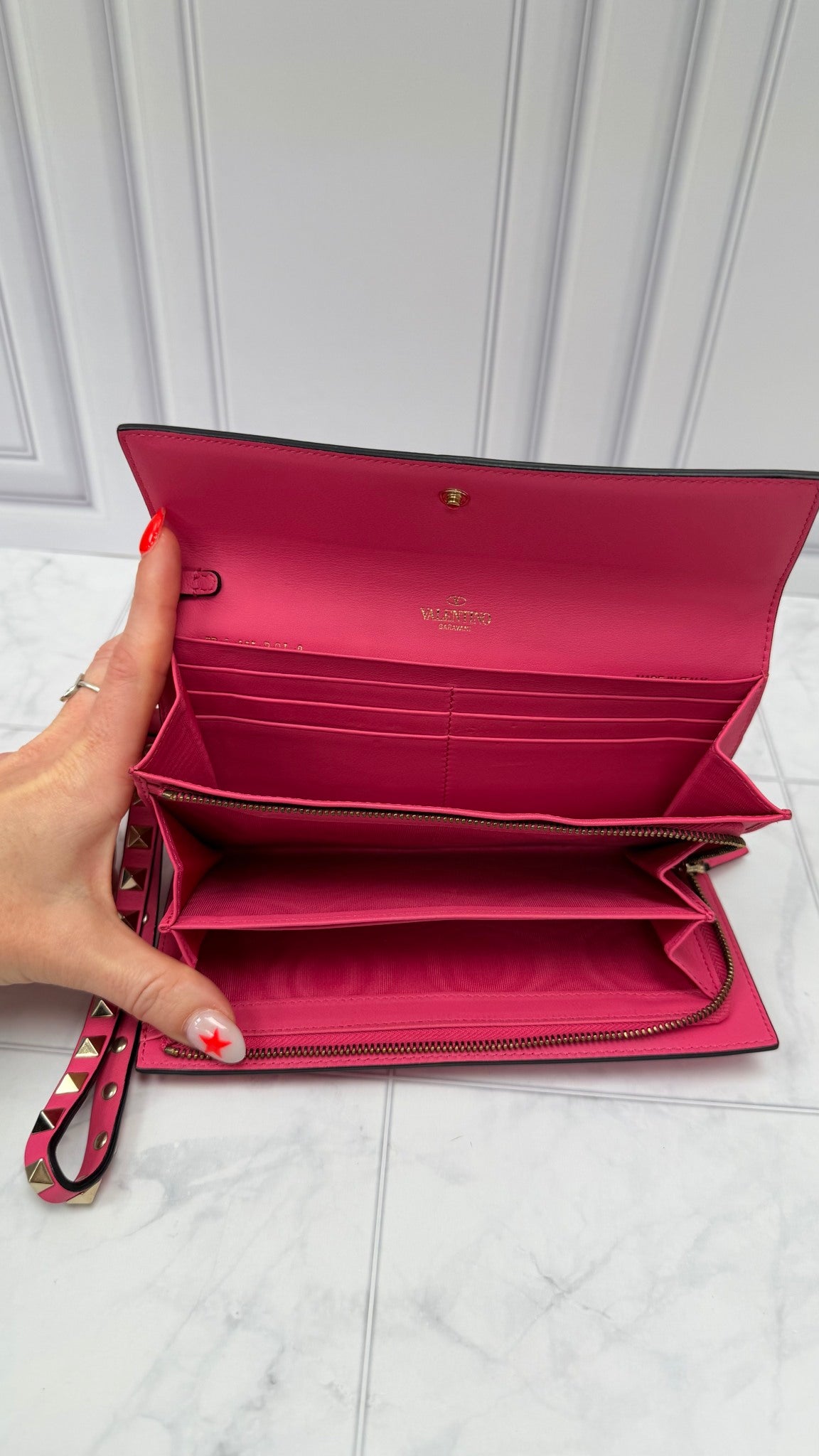 Valentino Pink Leather Rockstud Wristlet Wallet