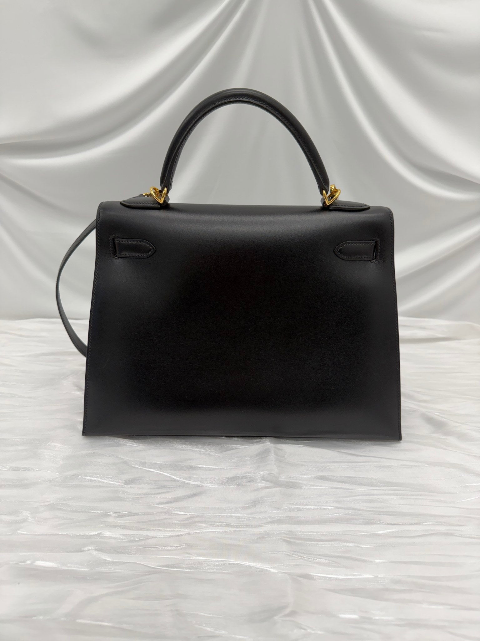 Hermes Black Box Leather Sellier Kelly 32 Handbag