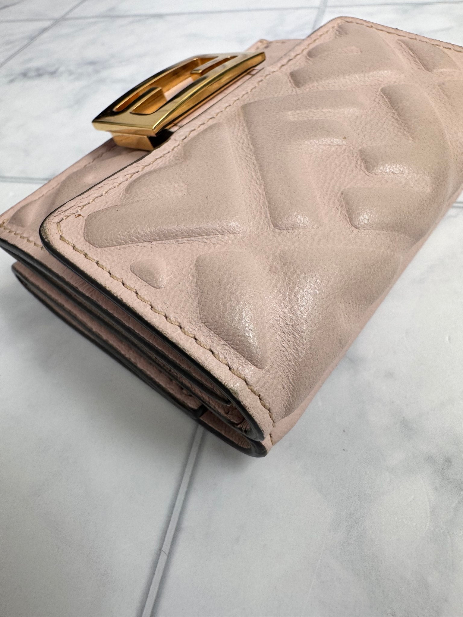 Fendi Light Pink FF Embossed Leather Baguette Compact Wallet 
