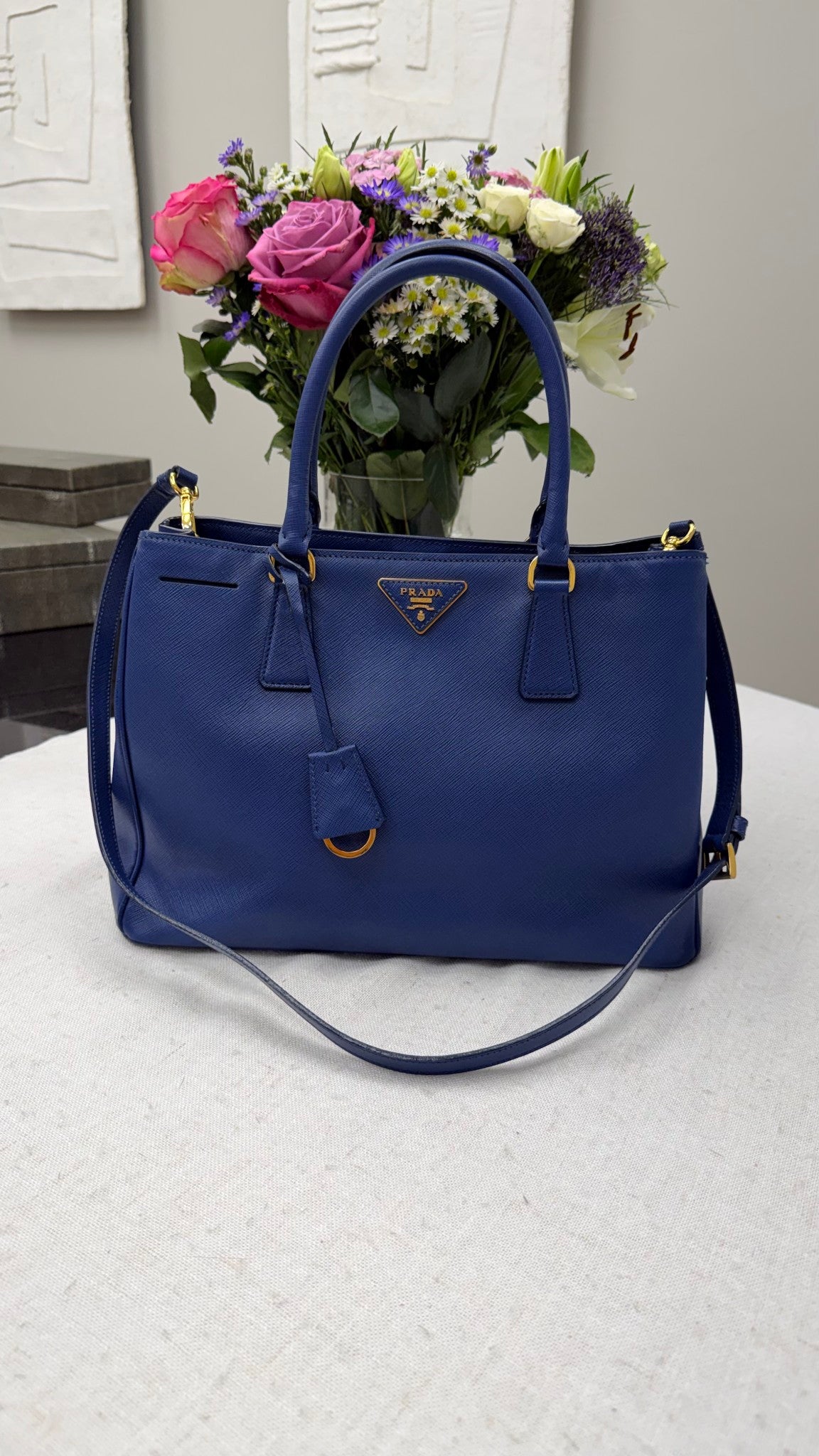 Prada Blue Saffiano Leather Medium Galleria Tote