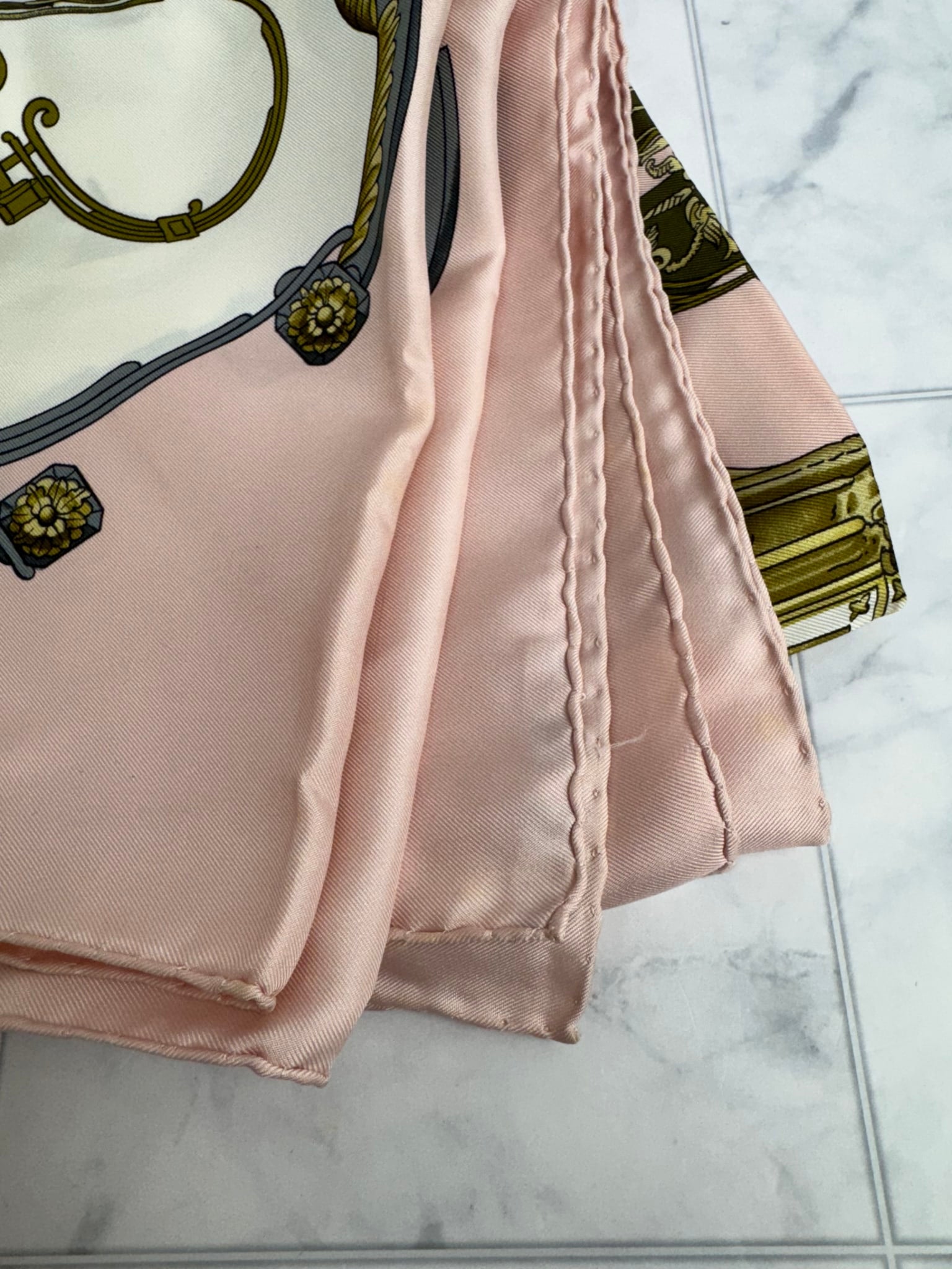 Hermes Pink Beige And Gray Springs Silk Carre 90 Scarf 