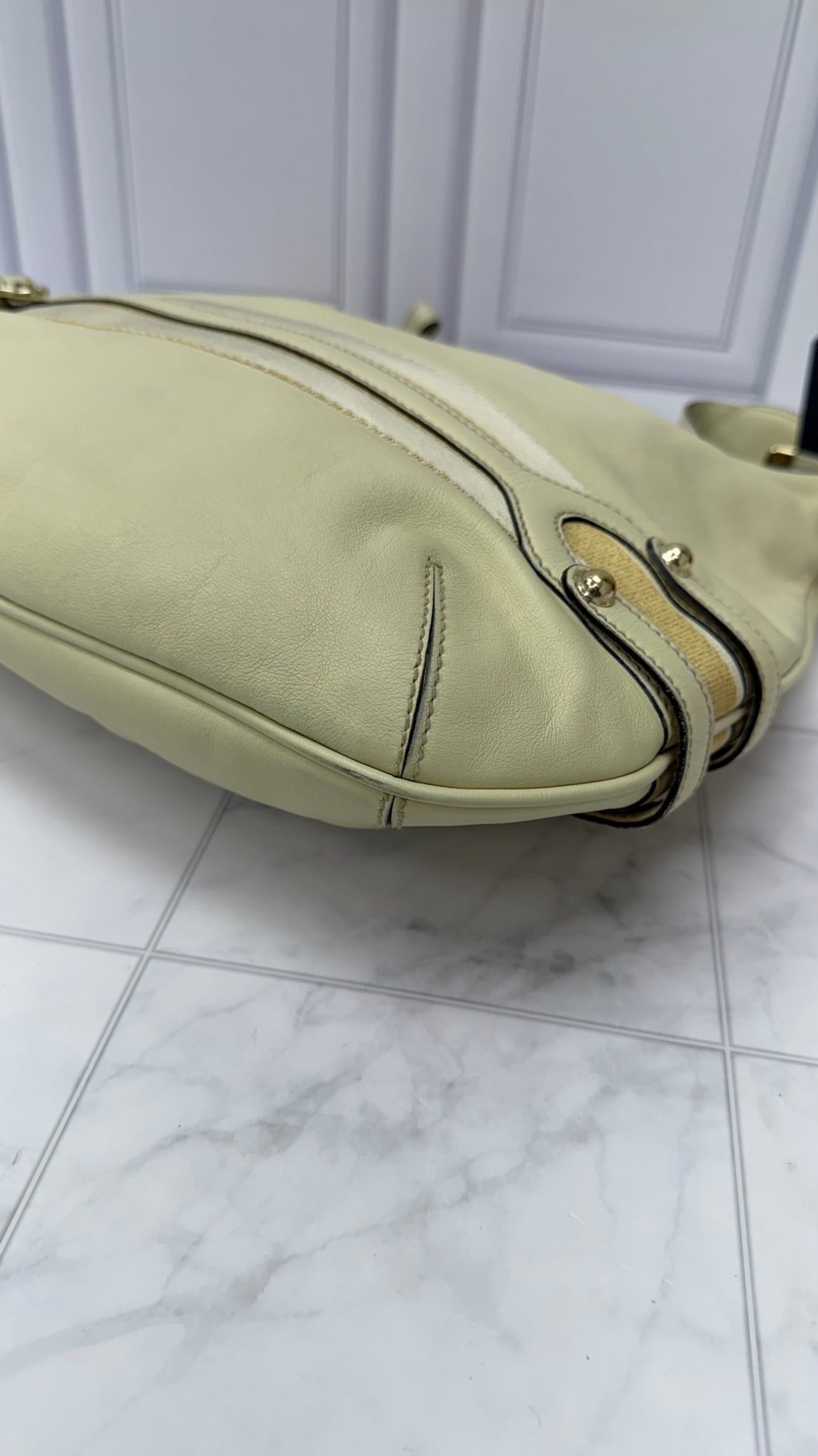 Gucci Cream Leather Web Hobo Shoulder Bag