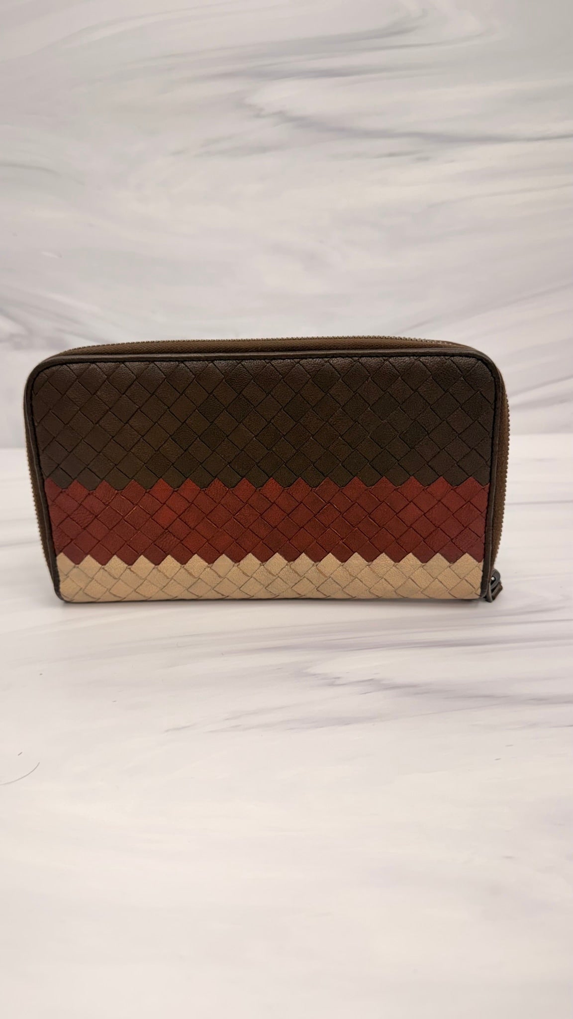 Bottega Veneta Brown Multicolor Intrecciato Leather Zippy Wallet