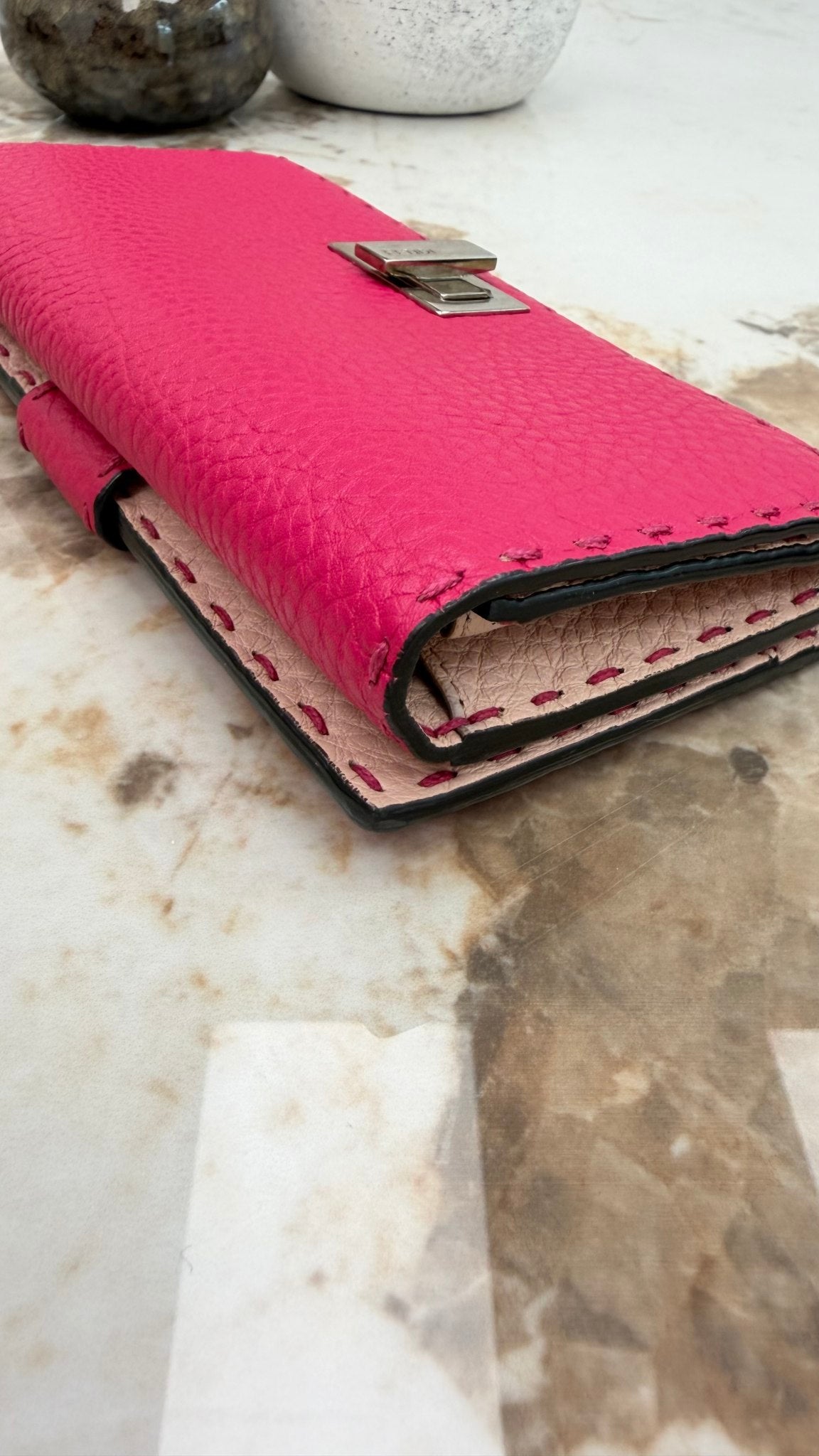 Fendi Pink Leather Selleria Peekaboo Long Wallet