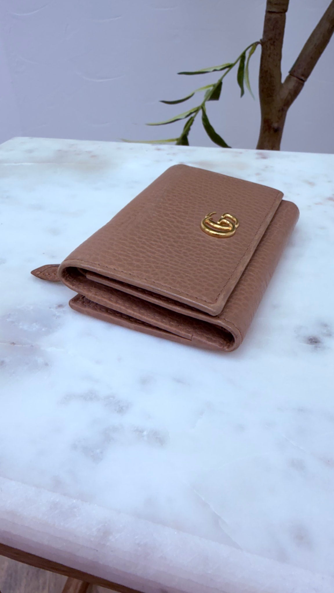 Gucci GG Tan Leather Marmont Compact Wallet