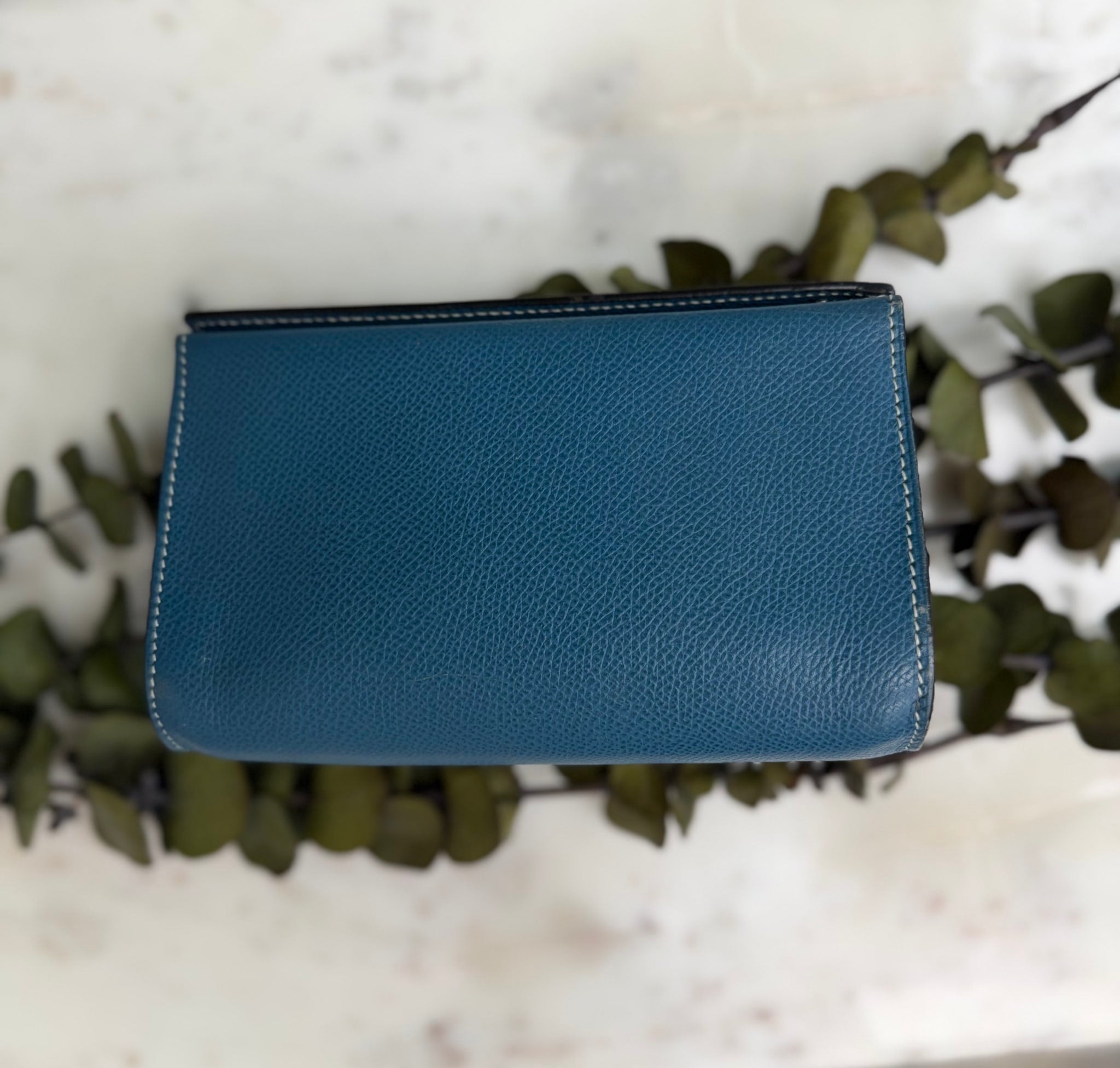 Hermes Blue Leather Karo Pouch