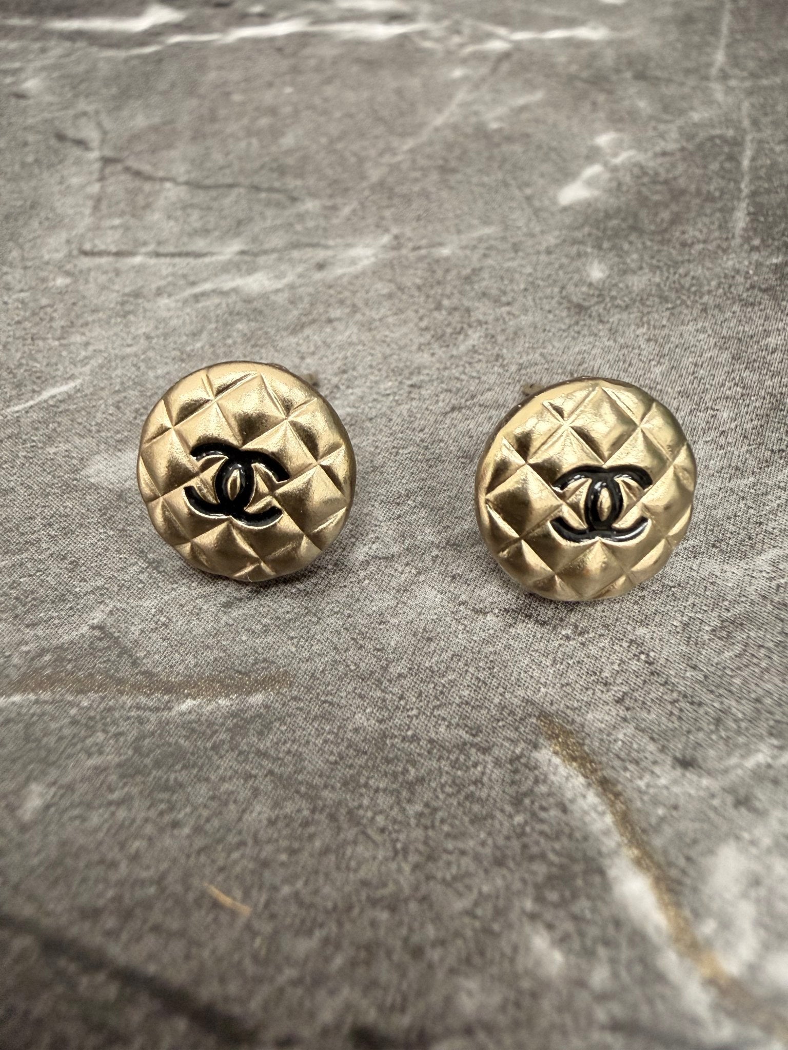 Chanel Gold & Black Round Post Back Earrings 