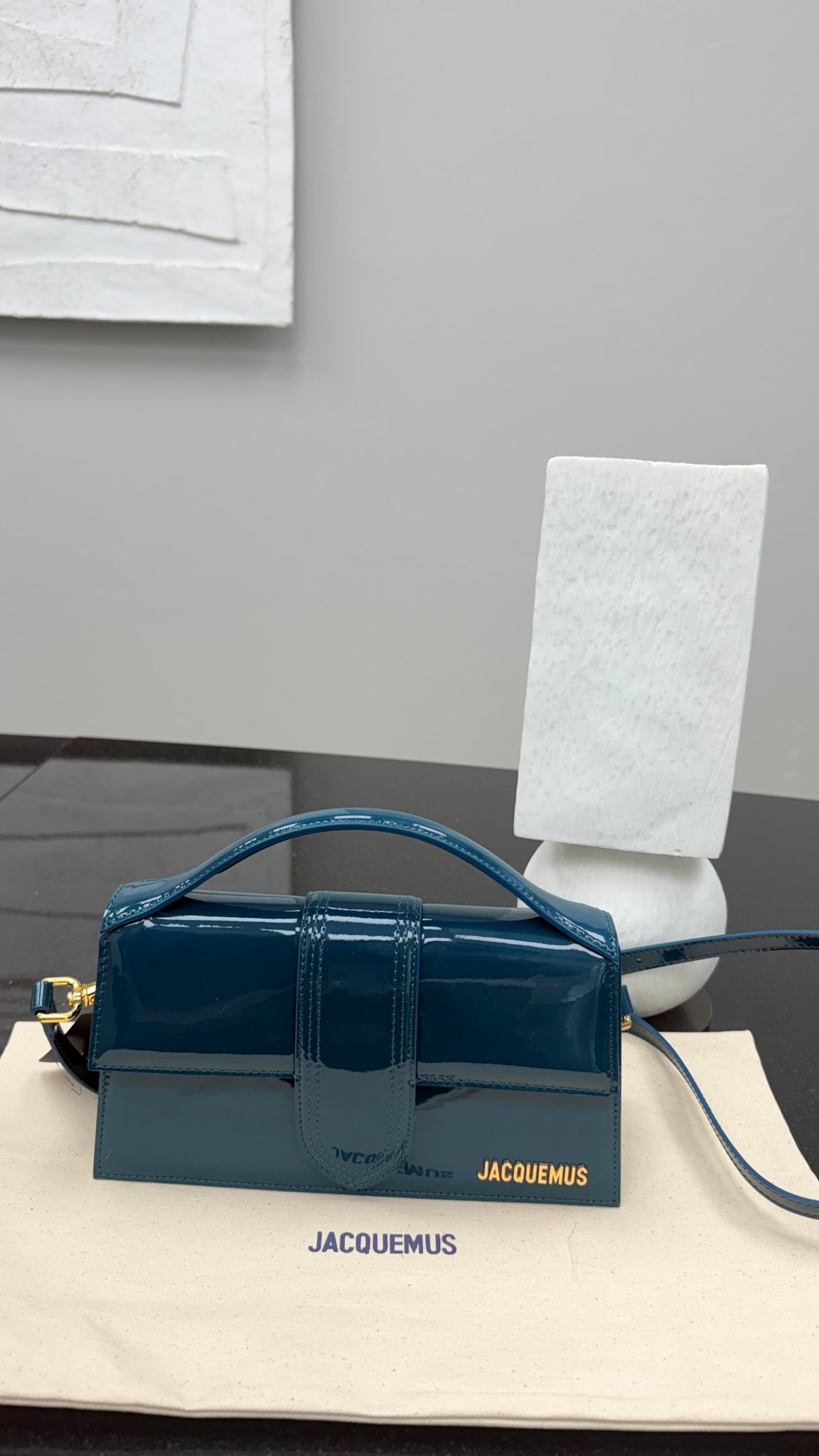 BRAND NEW - Jacquemus Turquoise Patent Leather Le Grand Bambino Handbag 2Way Handbag