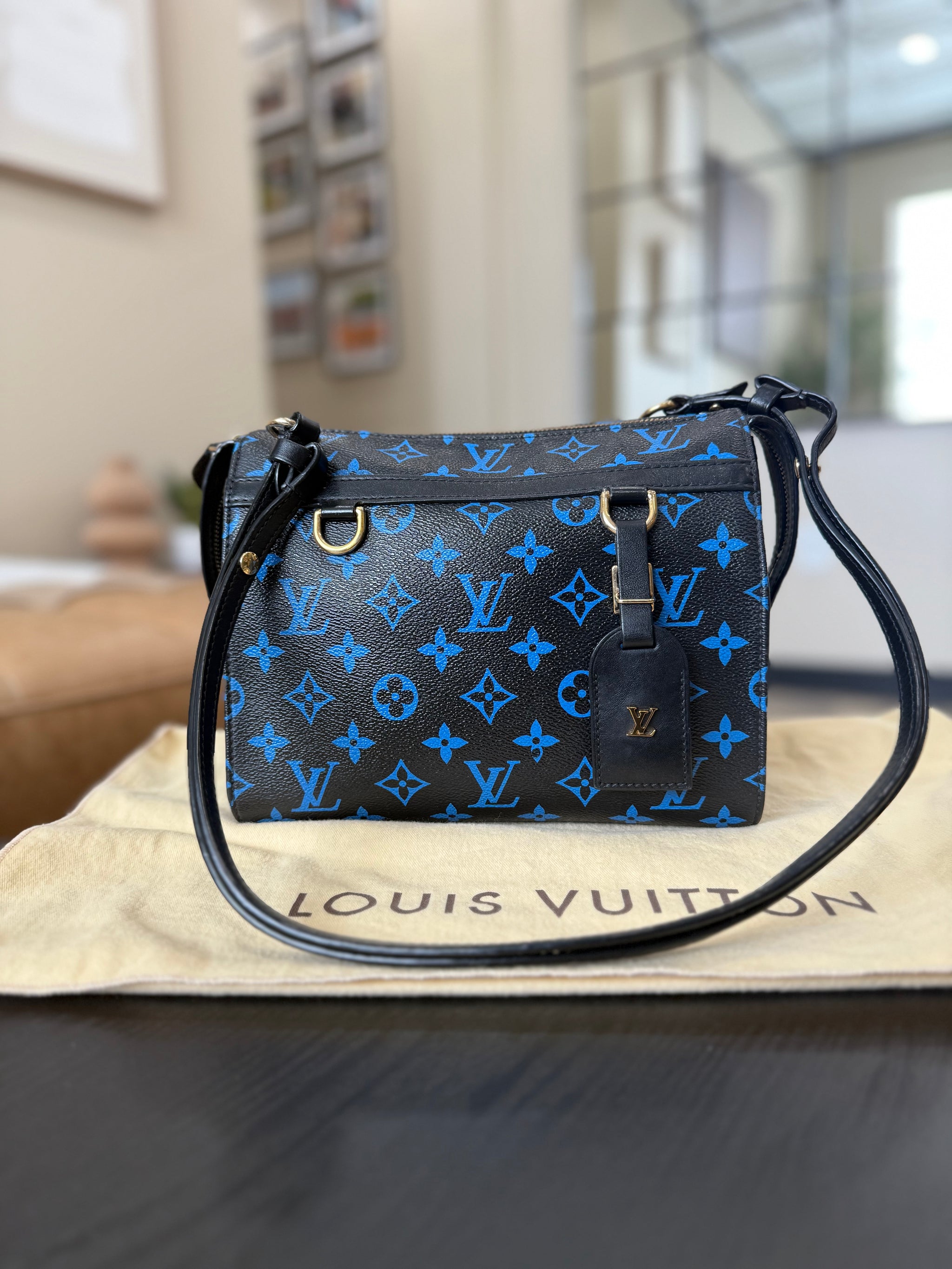 Louis Vuitton Monogram Black x Blue Speedy Amazon PM