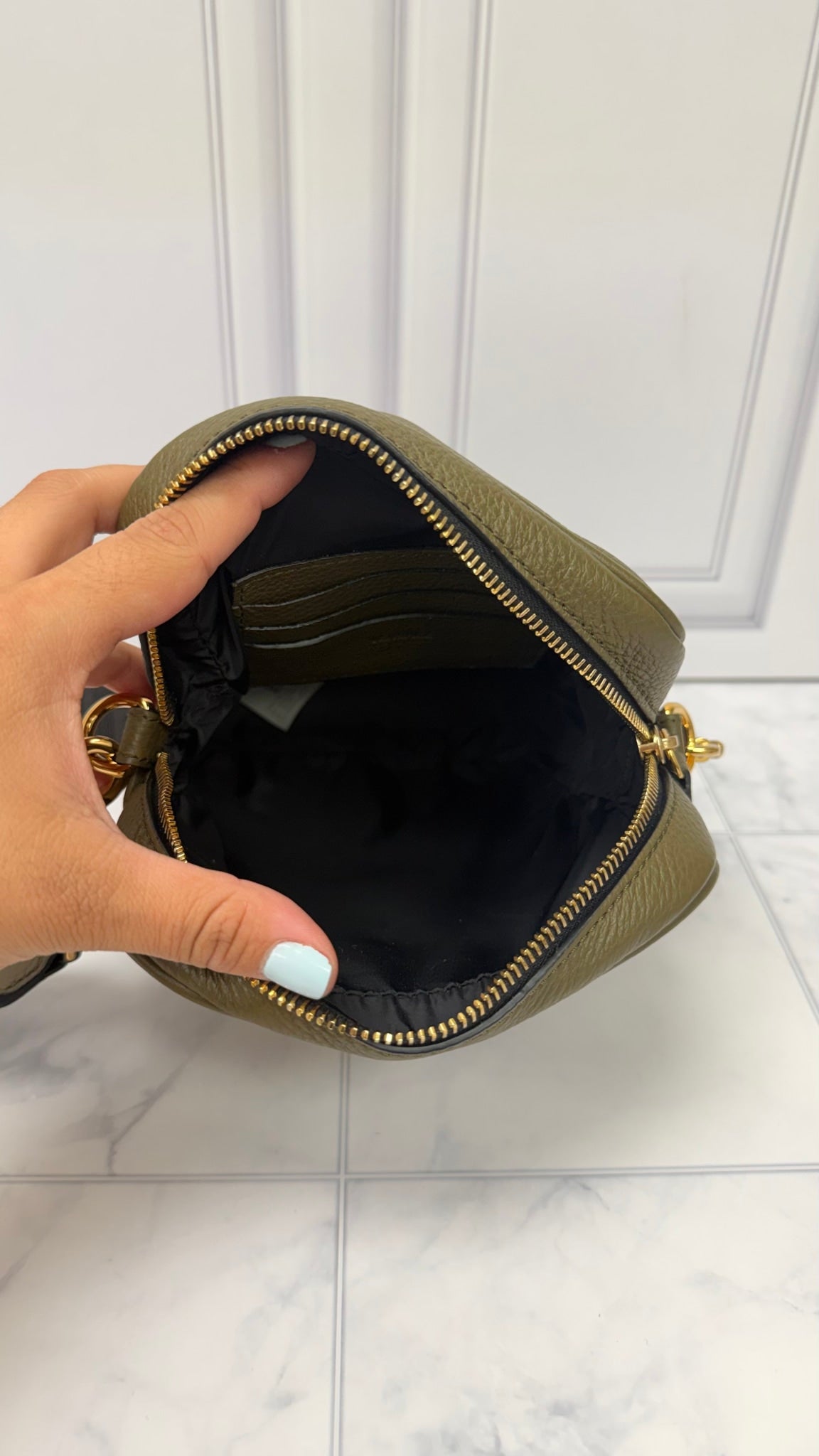 LIKE NEW - Versace Olive Green Pebbled Leather Medusa Messenger Bag 
