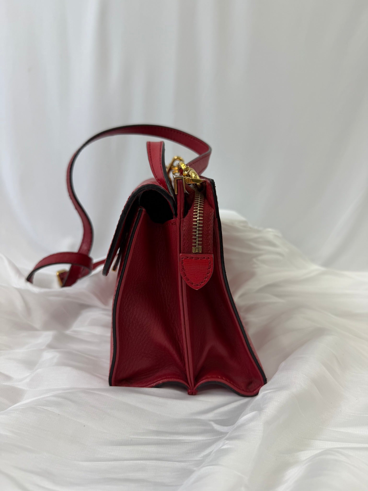 Fendi Red Leather Demi Jour Two Way Bag