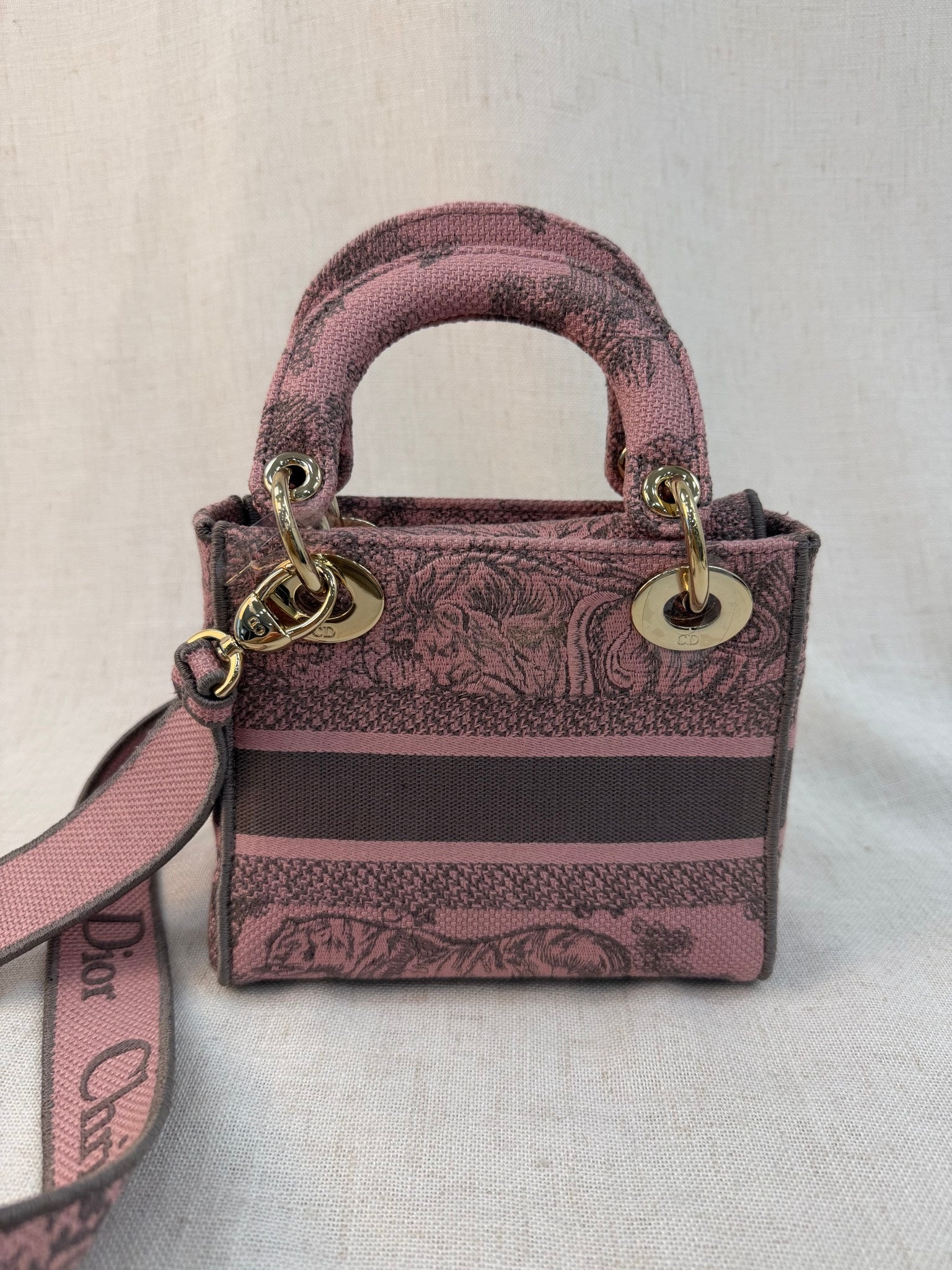 Christian Dior Pink Canvas Mini Lady Dior Tote Bag