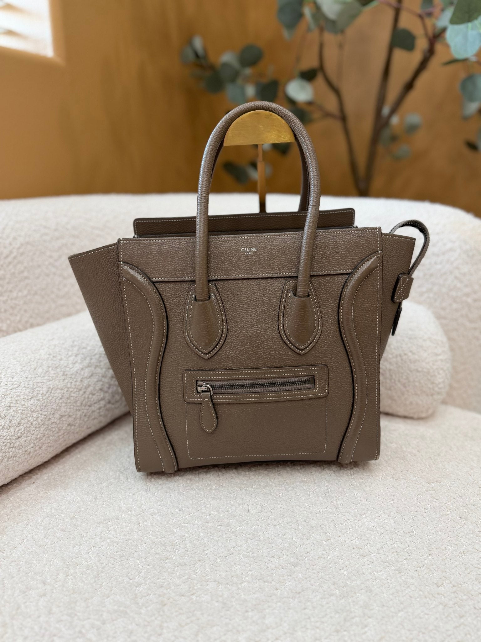 Celine Taupe Leather Micro Luggage Handbag