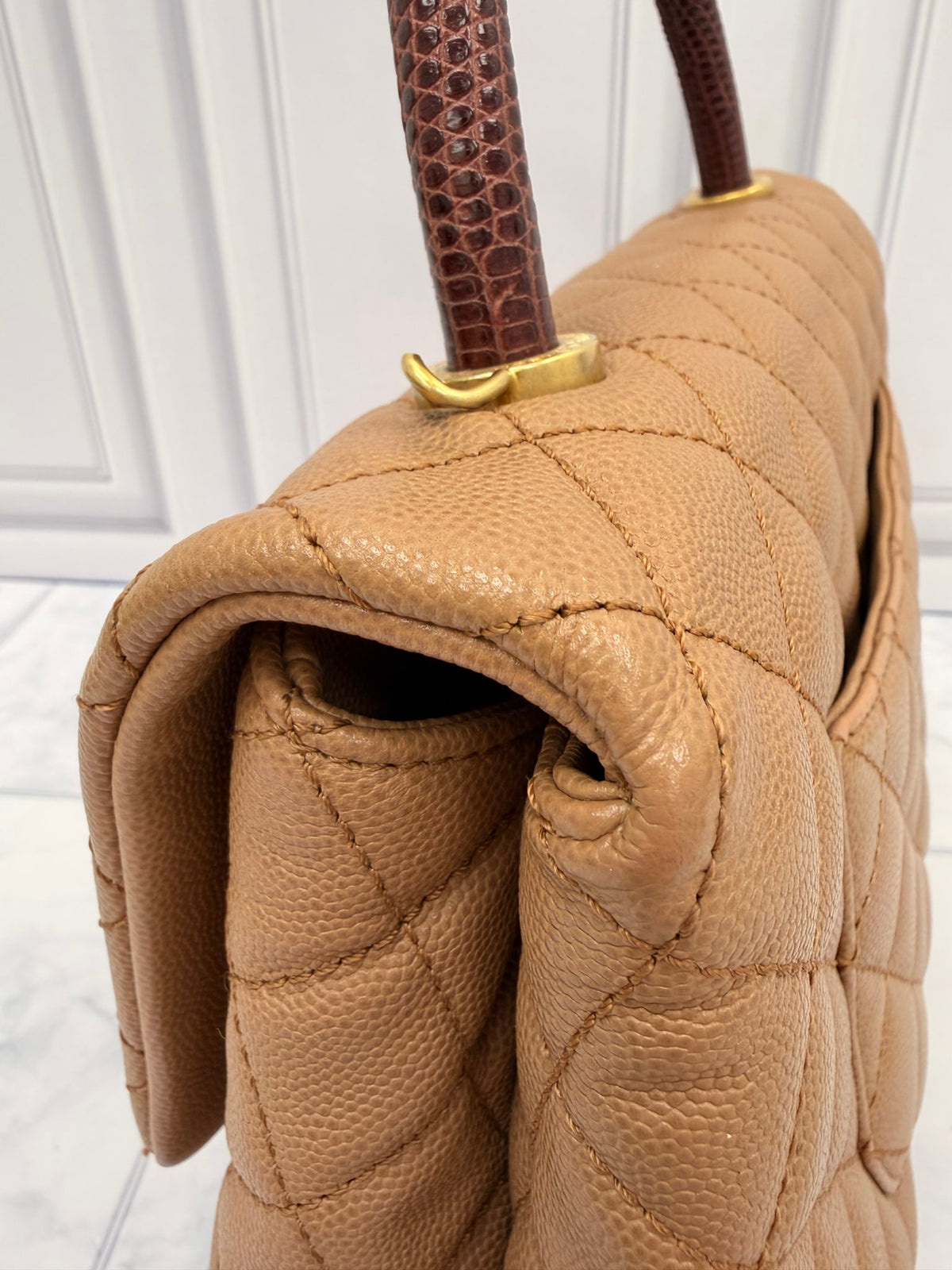 Chanel Tan Caviar Quilted Medium Coco Handle Flap Bag