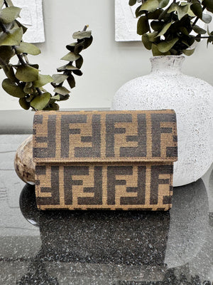 LIKE NEW - Fendi Brown And Black Zucca Canvas Wallet