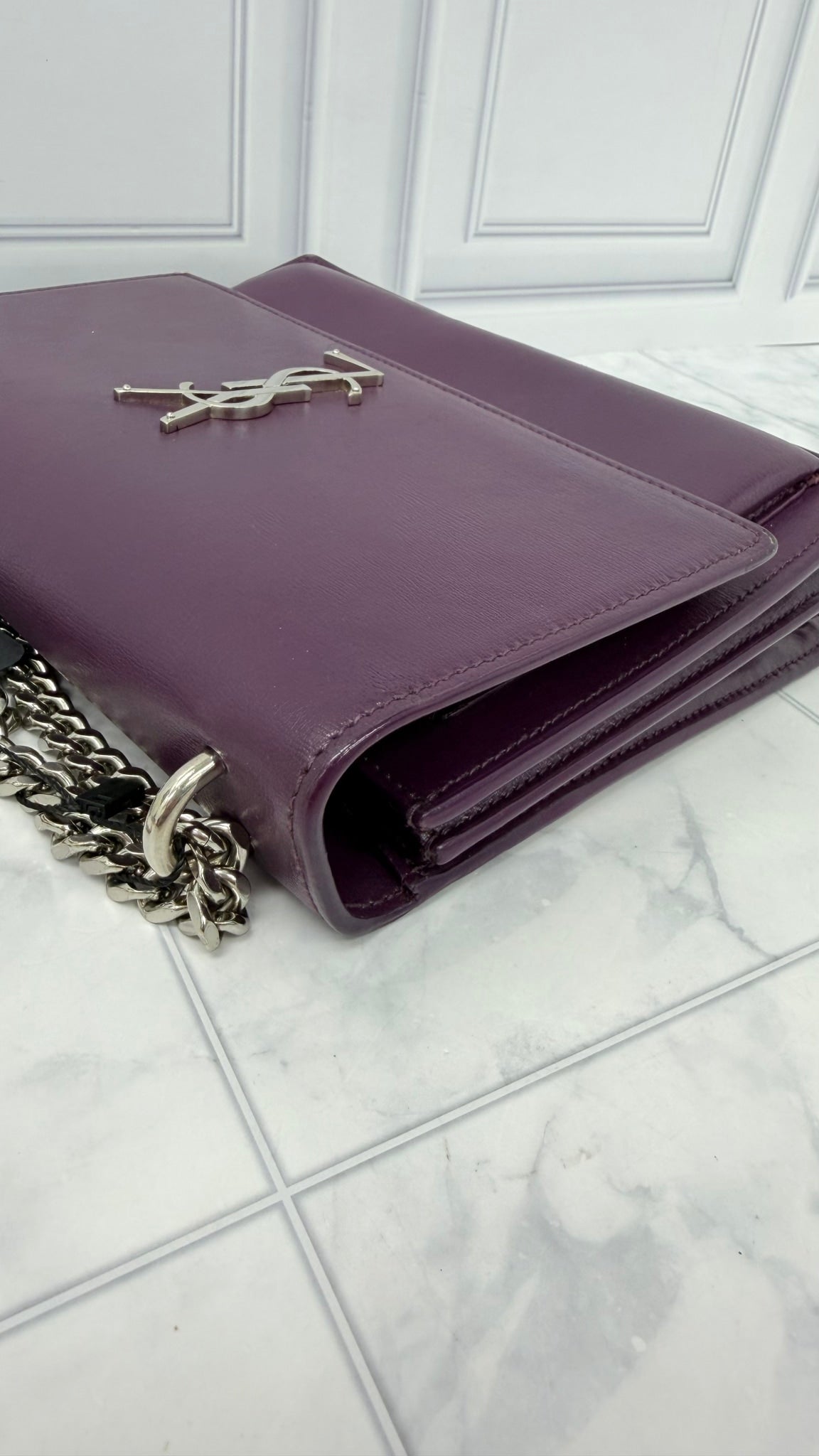 Saint Laurent YSL Purple Leather Medium Sunset Chain Shoulder Bag 