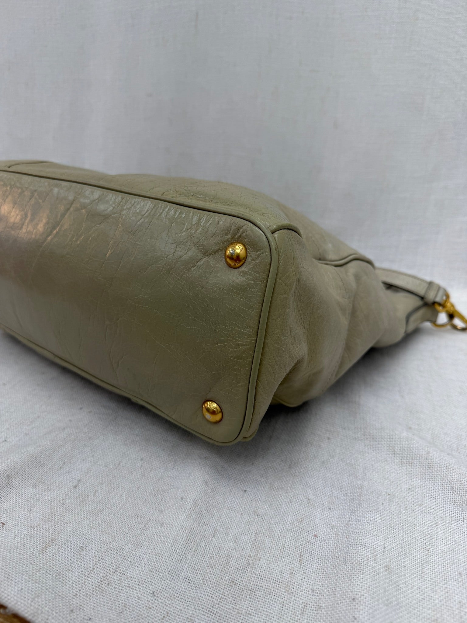 Prada Beige Crinkle Shine Leather 2way Tote Bag