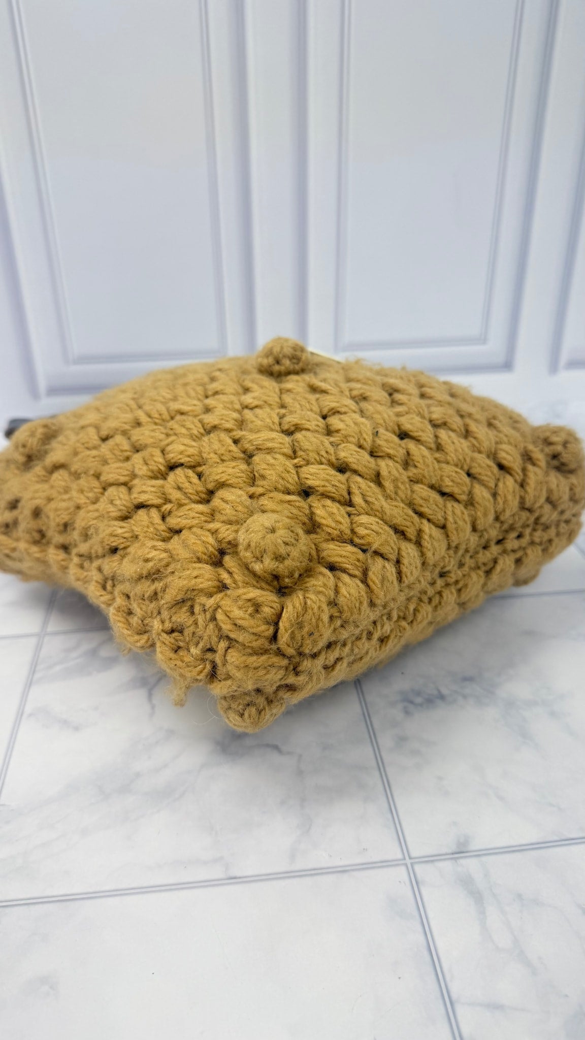 Fendi Camel Wool Crochet Knit Tote Bag 