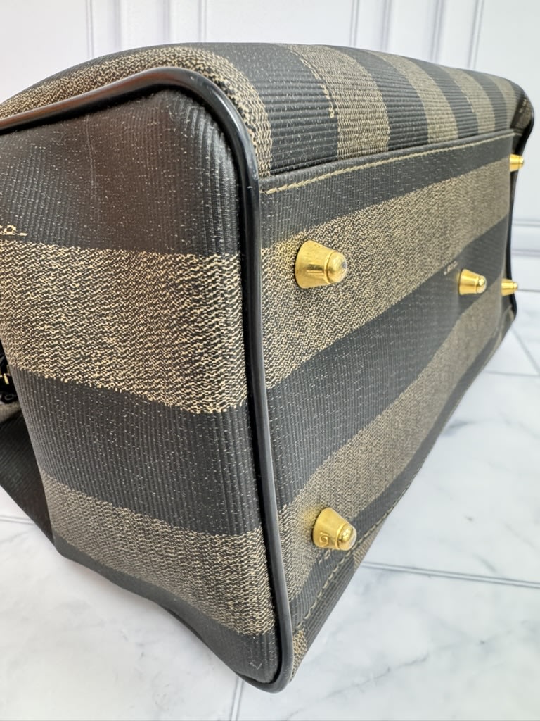 Fendi Black And Brown Coated Canvas Pequin Small Boston Bag