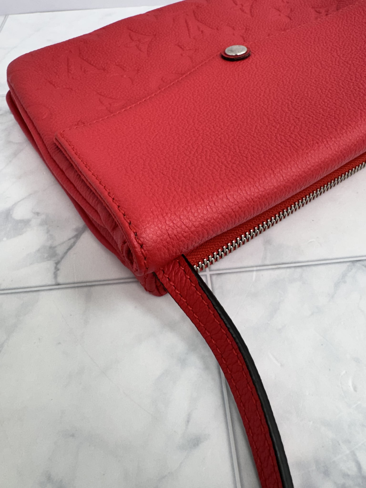 Louis Vuitton Coral Red Monogram Empreinte Leather Twice Bag