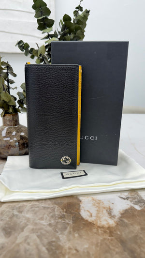 Gucci Black & Yellow Leather Interlocking G Long Wallet