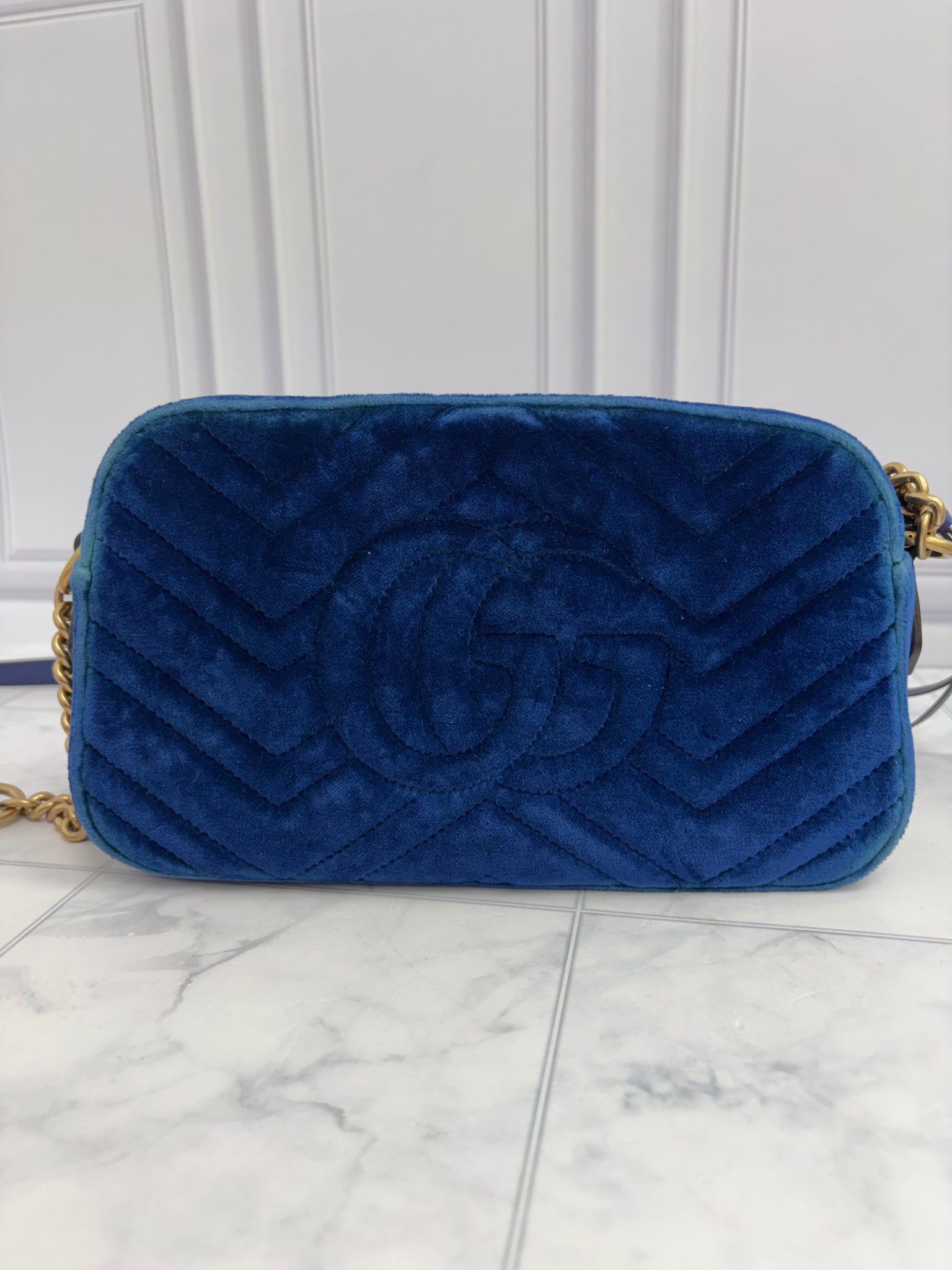 Gucci Blue Velvet Marmont Camera Bag