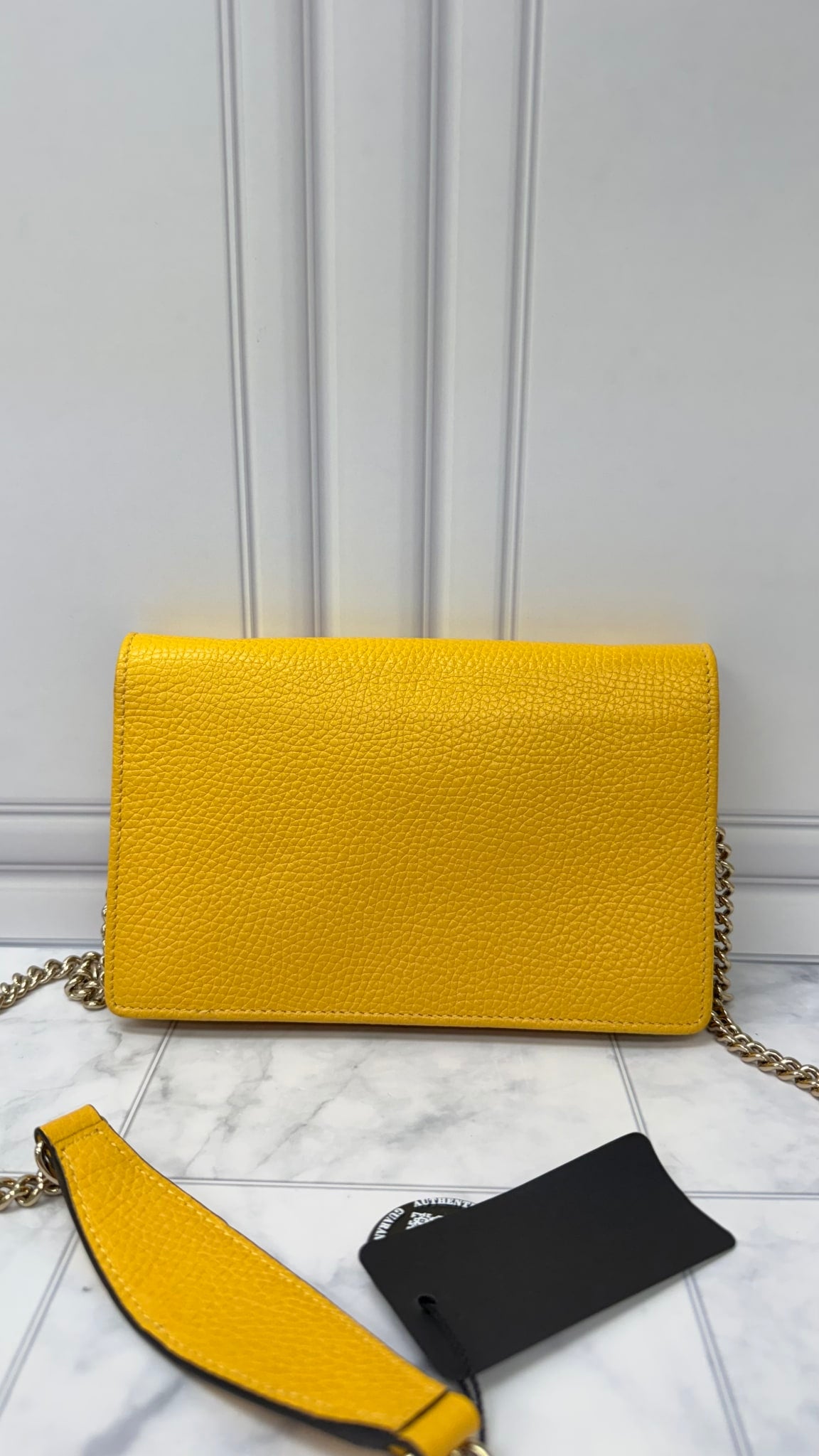 Gucci Yellow Grained Leather Soho Wallet On A Chain 