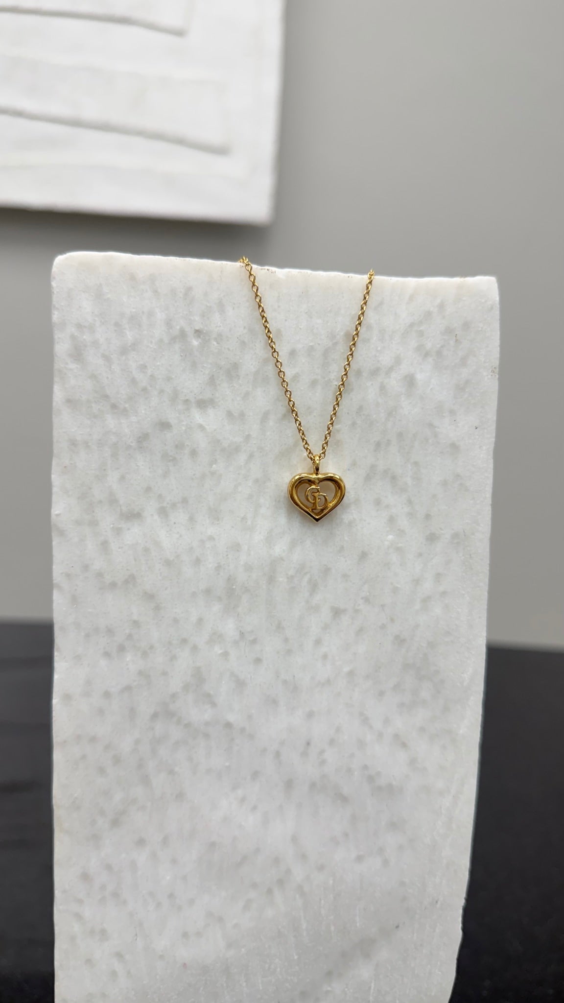 Christian Dior Gold Heart Logo Necklace