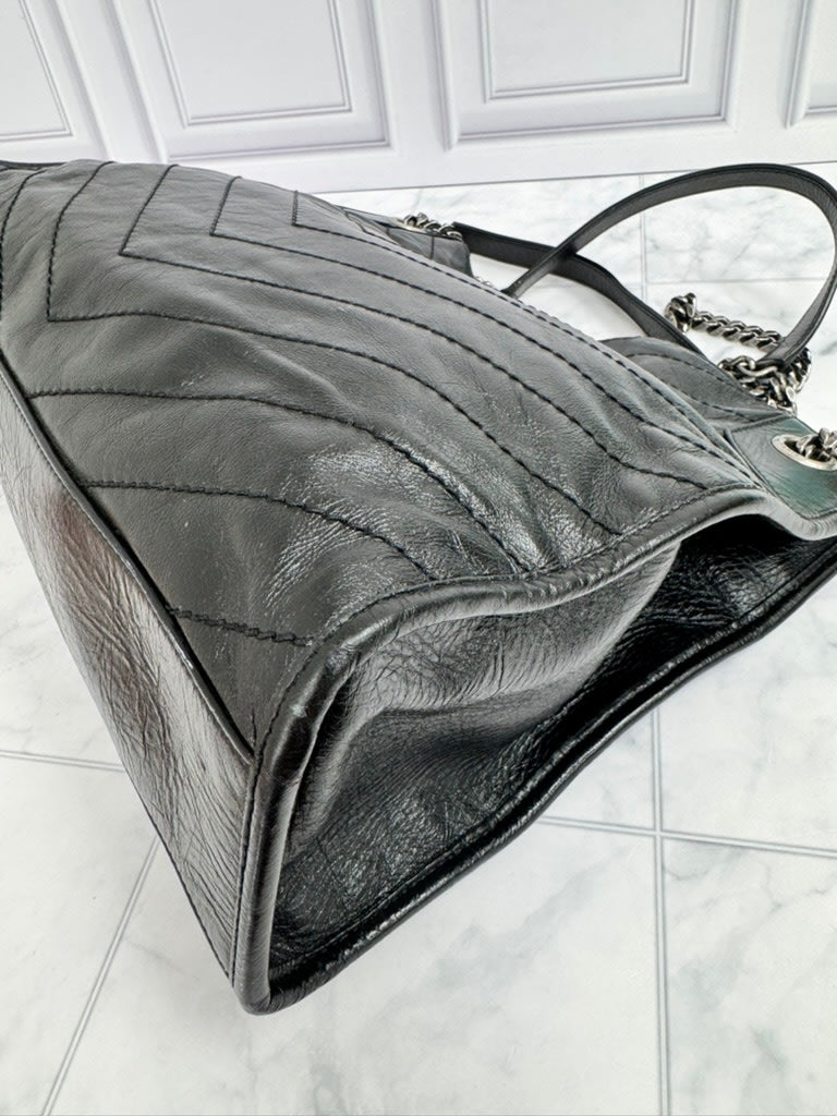 Saint Laurent YSL Black Chevron Quilted Leather Shoulder Bag 
