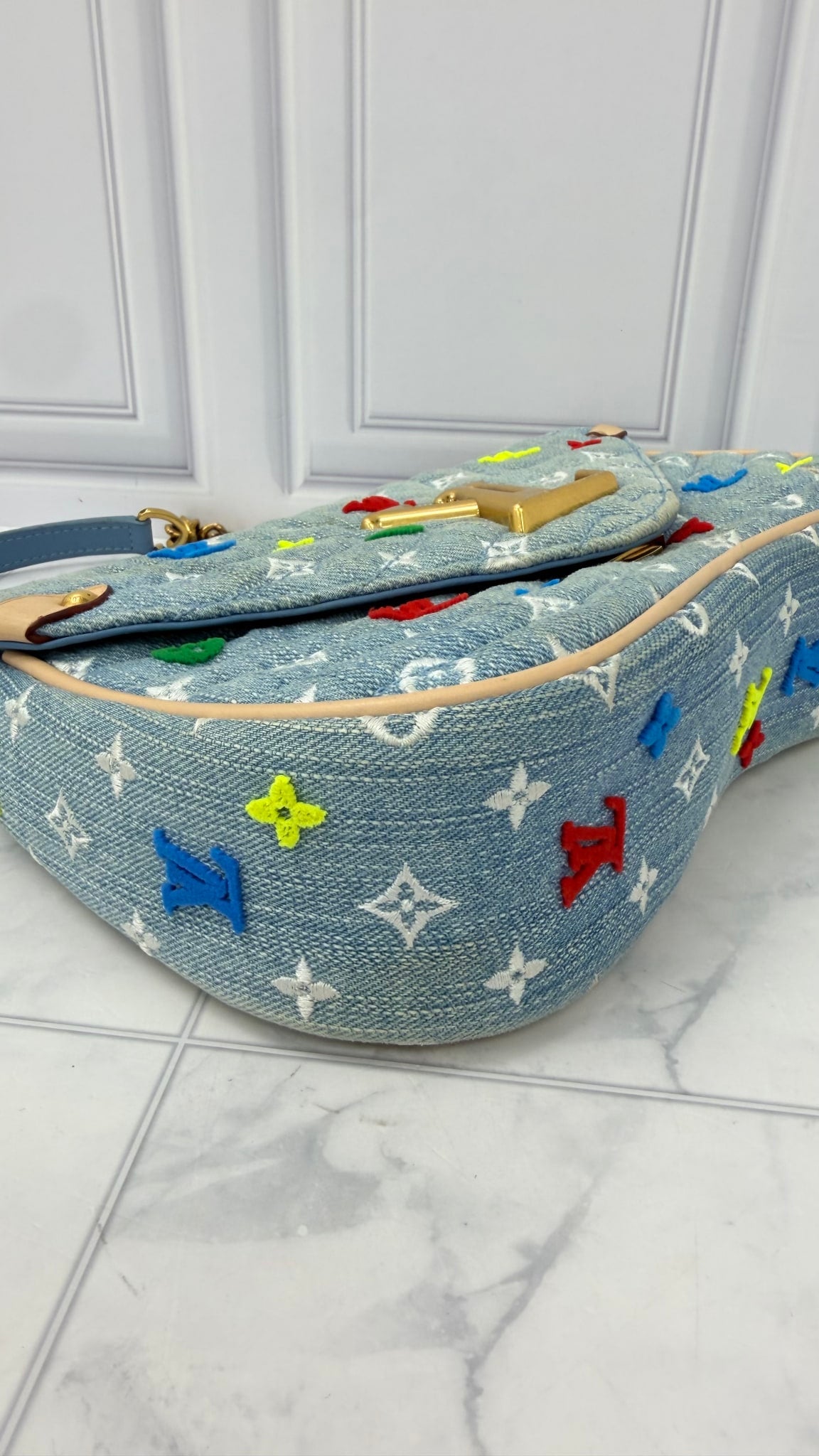 Louis Vuitton Denim Monogram Embroidered New Wave Chain Shoulder Bag 