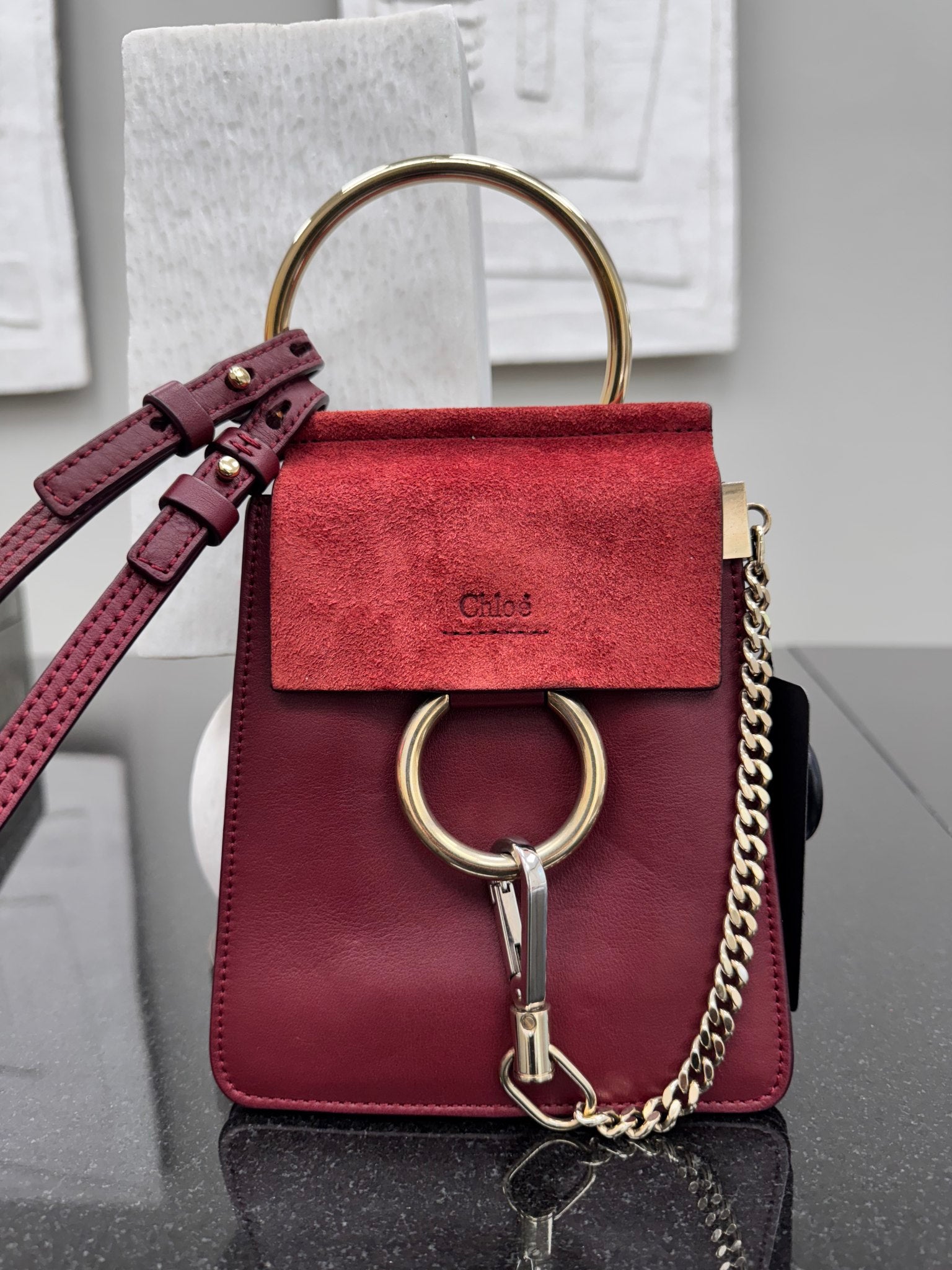 Chloe Red Smooth Leather Mini Faye Bracelet Crossbody Bag