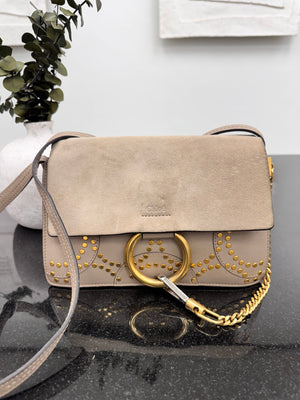 Chloe Taupe Suede And Leather Faye Studded Shoulder Bag