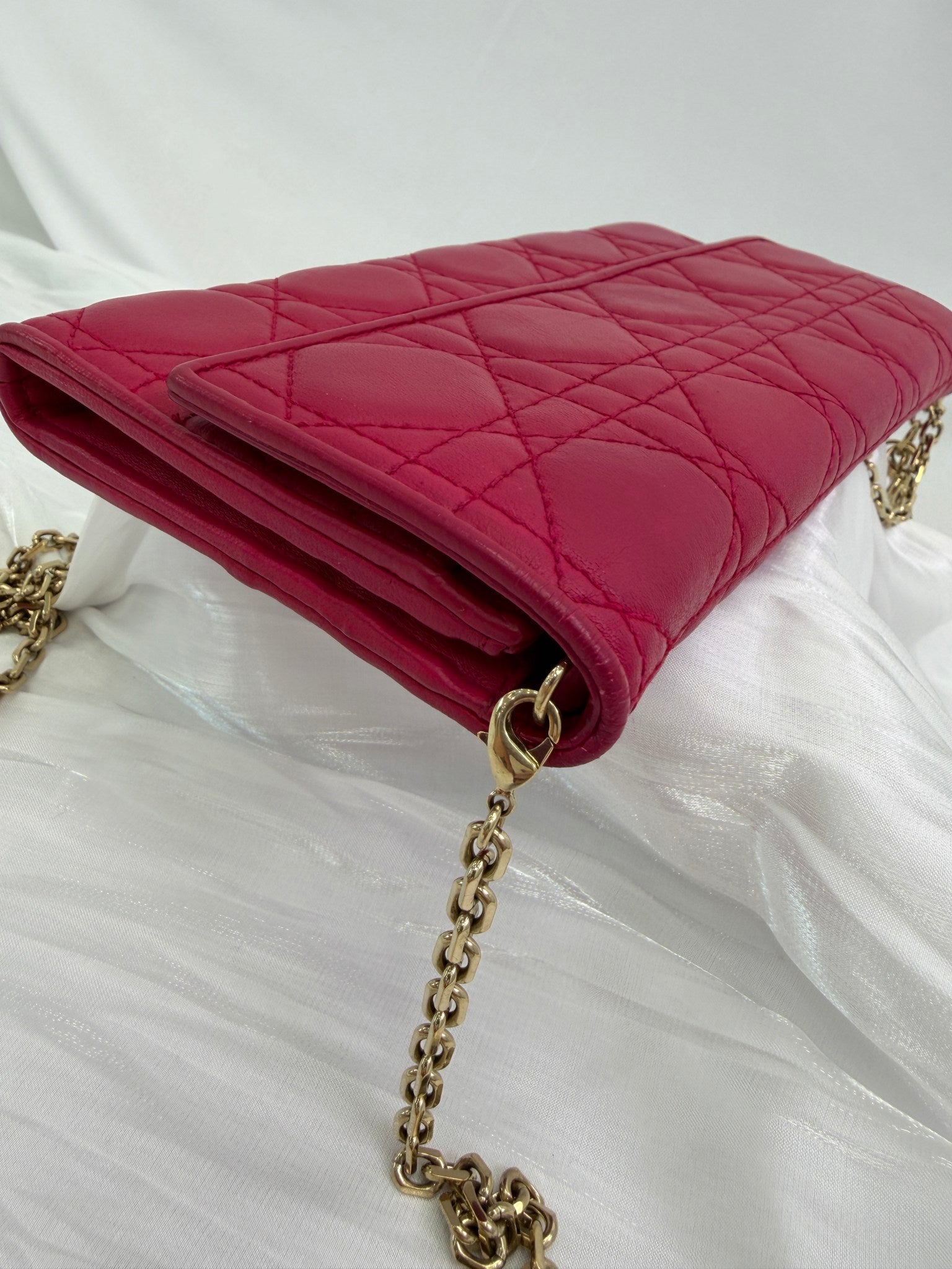 Christian Dior Pink Leather Cannage Crossbody Wallet on a Chain