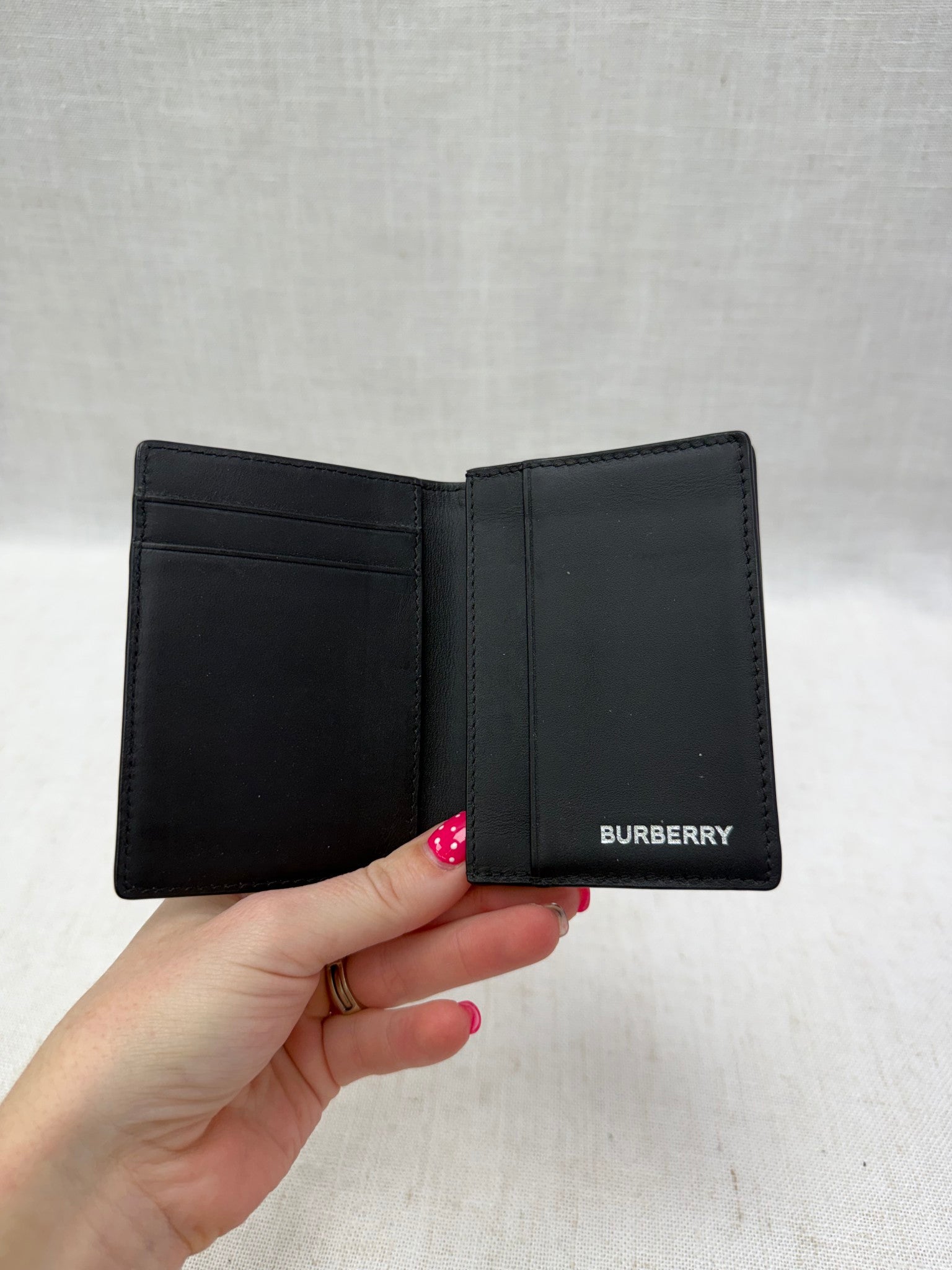 Burberry Black London Check Pebbled Leather Card Case