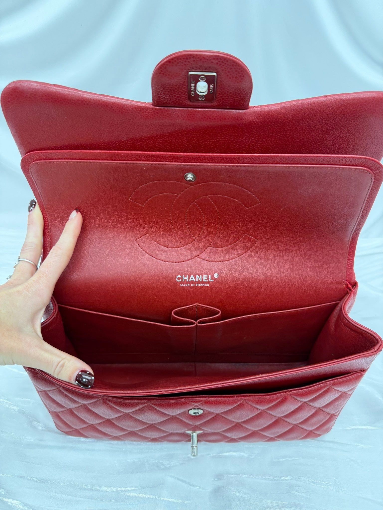 Chanel Red Caviar Jumbo Double Flap Bag