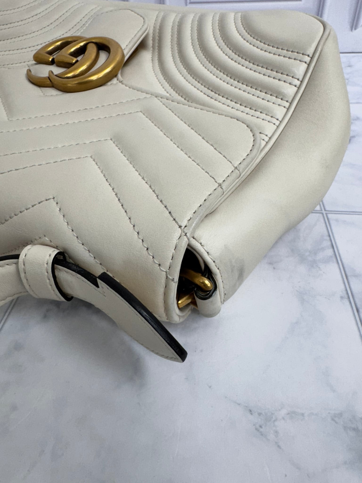 Gucci Cream Matelasse GG Marmont Small 2Way Bag
